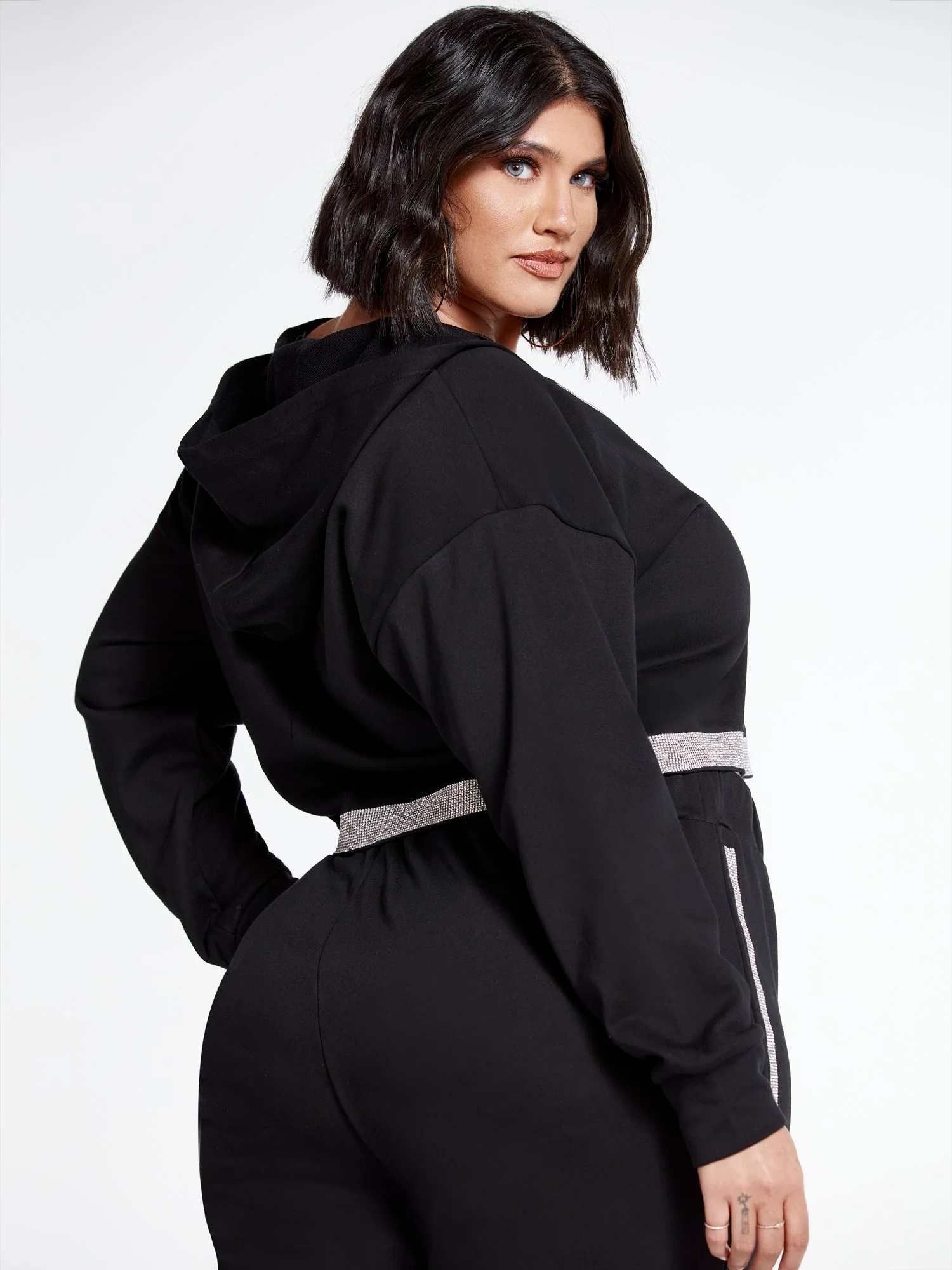 Michelle Rhinestone Trim Cropped Hoodie - Image 3