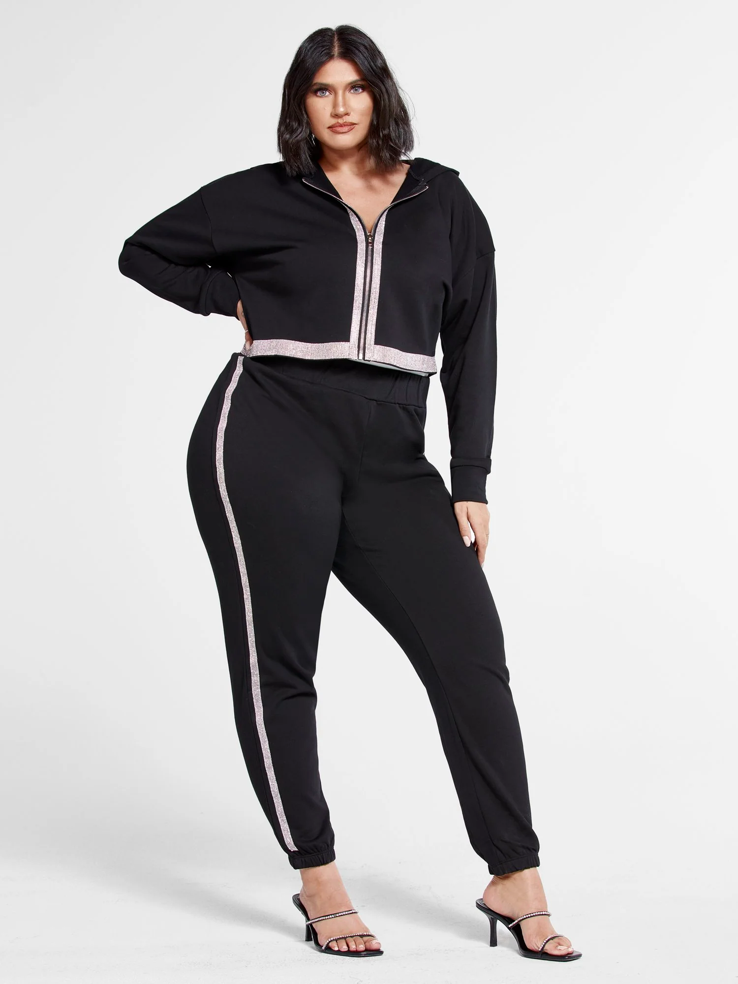Michelle Rhinestone Trim Cropped Hoodie - Image 4