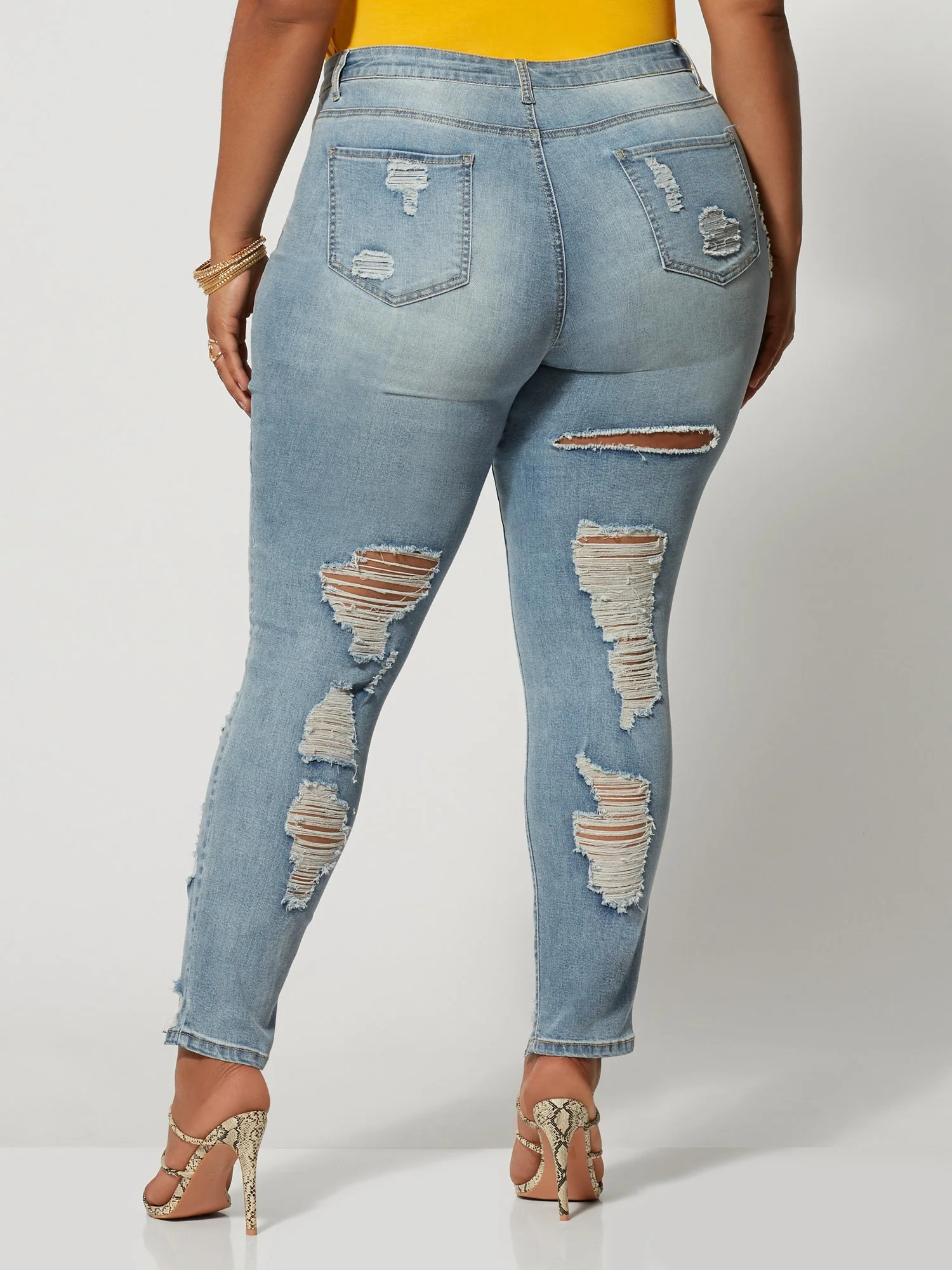 Mid-Rise All Over Destructed Skinny Jeans - Image 4