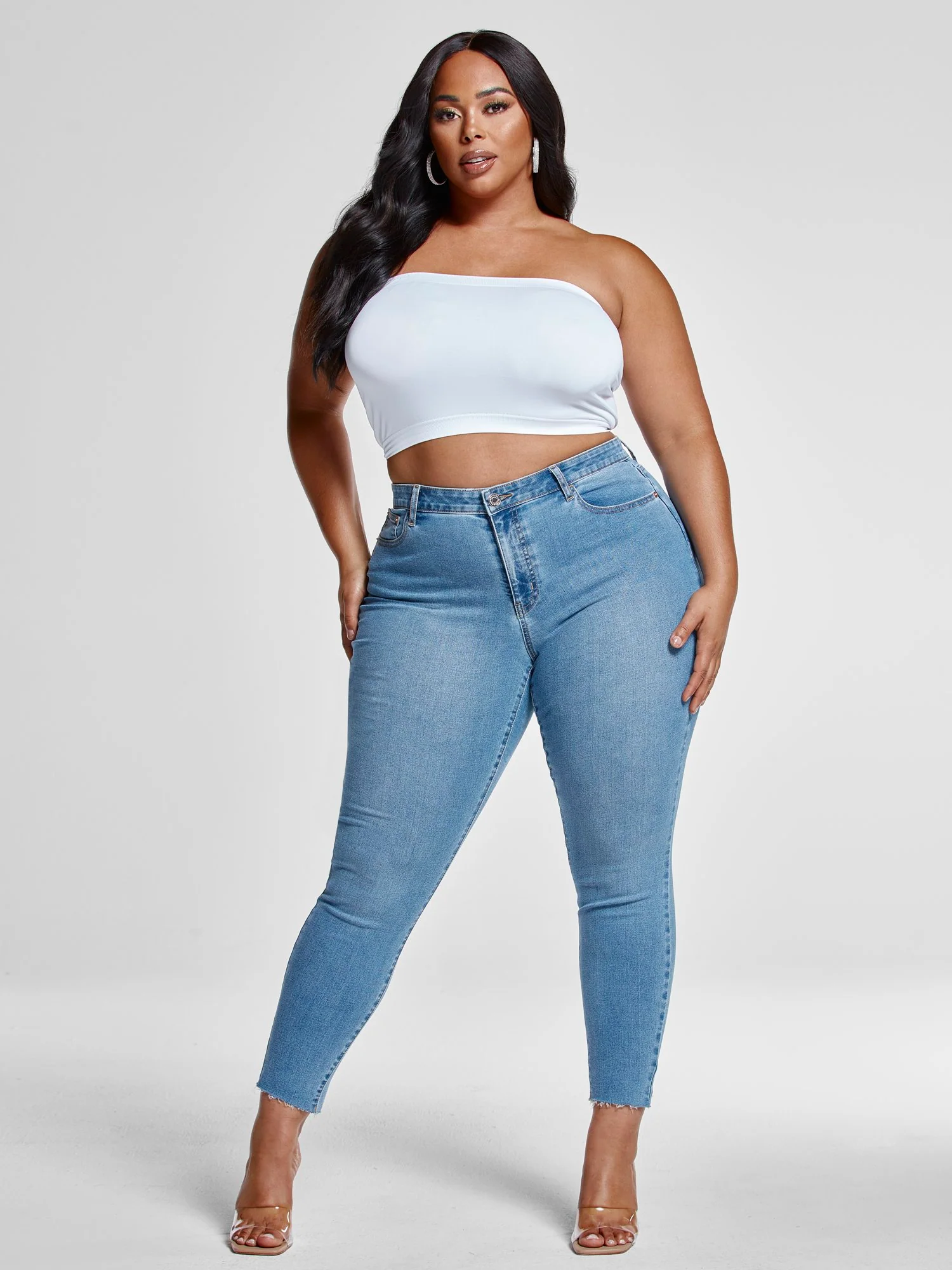 Mid Rise Blue Wash Destructed Skinny Jeans - Image 2
