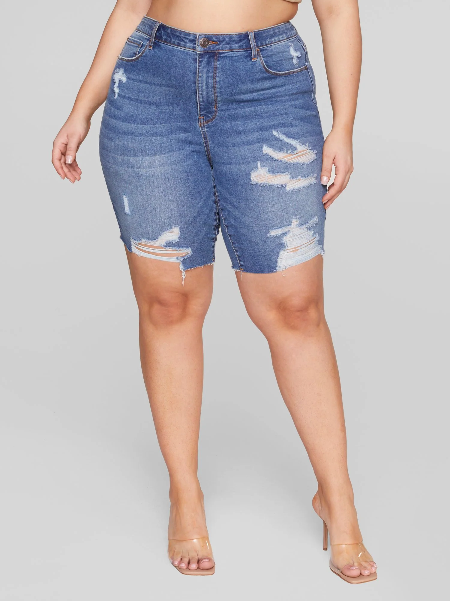 Mid Rise Destructed Bermuda Shorts