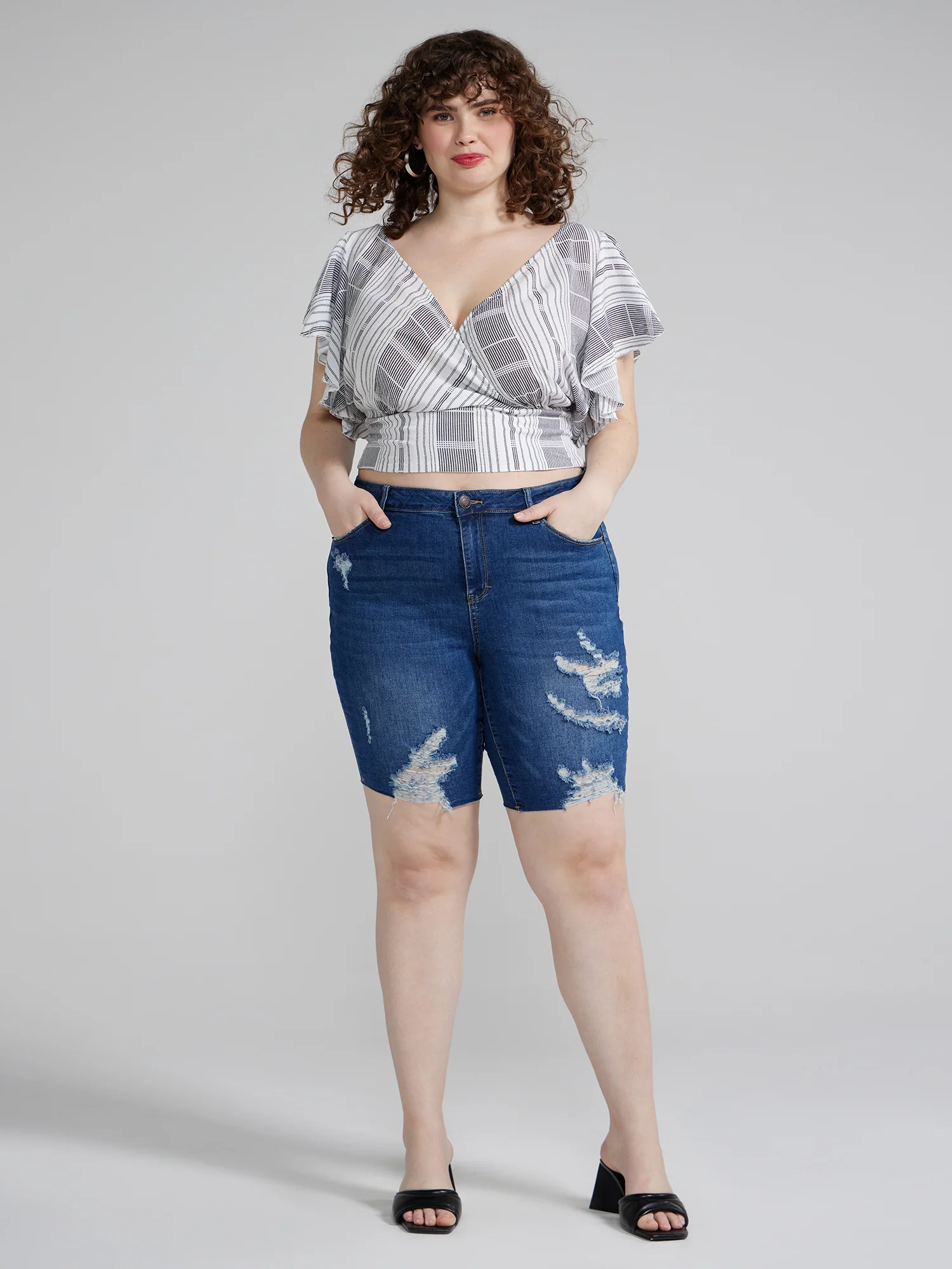 Mid Rise Destructed Bermuda Shorts - Image 4