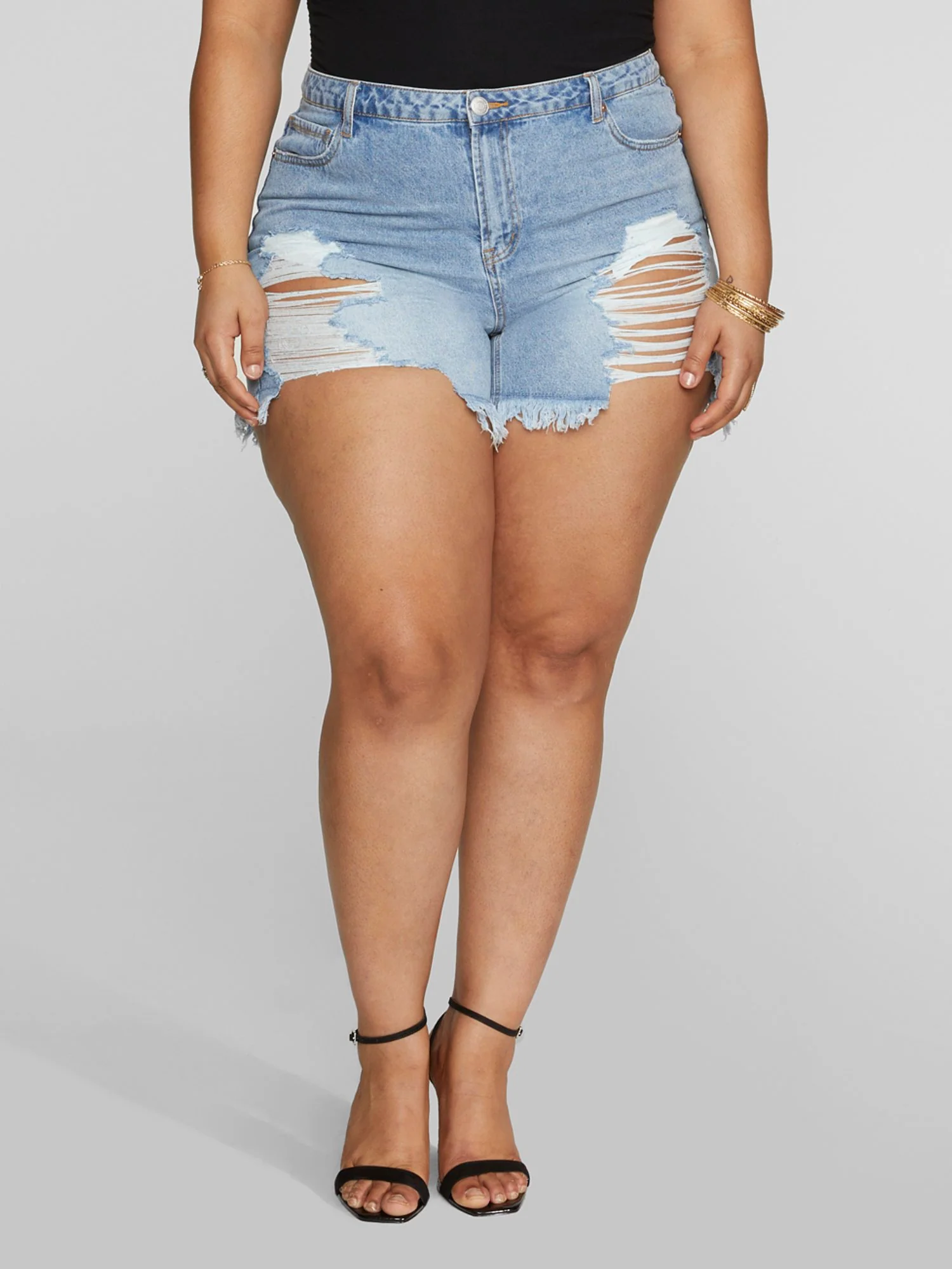 Mid Rise Destructed Denim Cutoff Shorts - Image 2