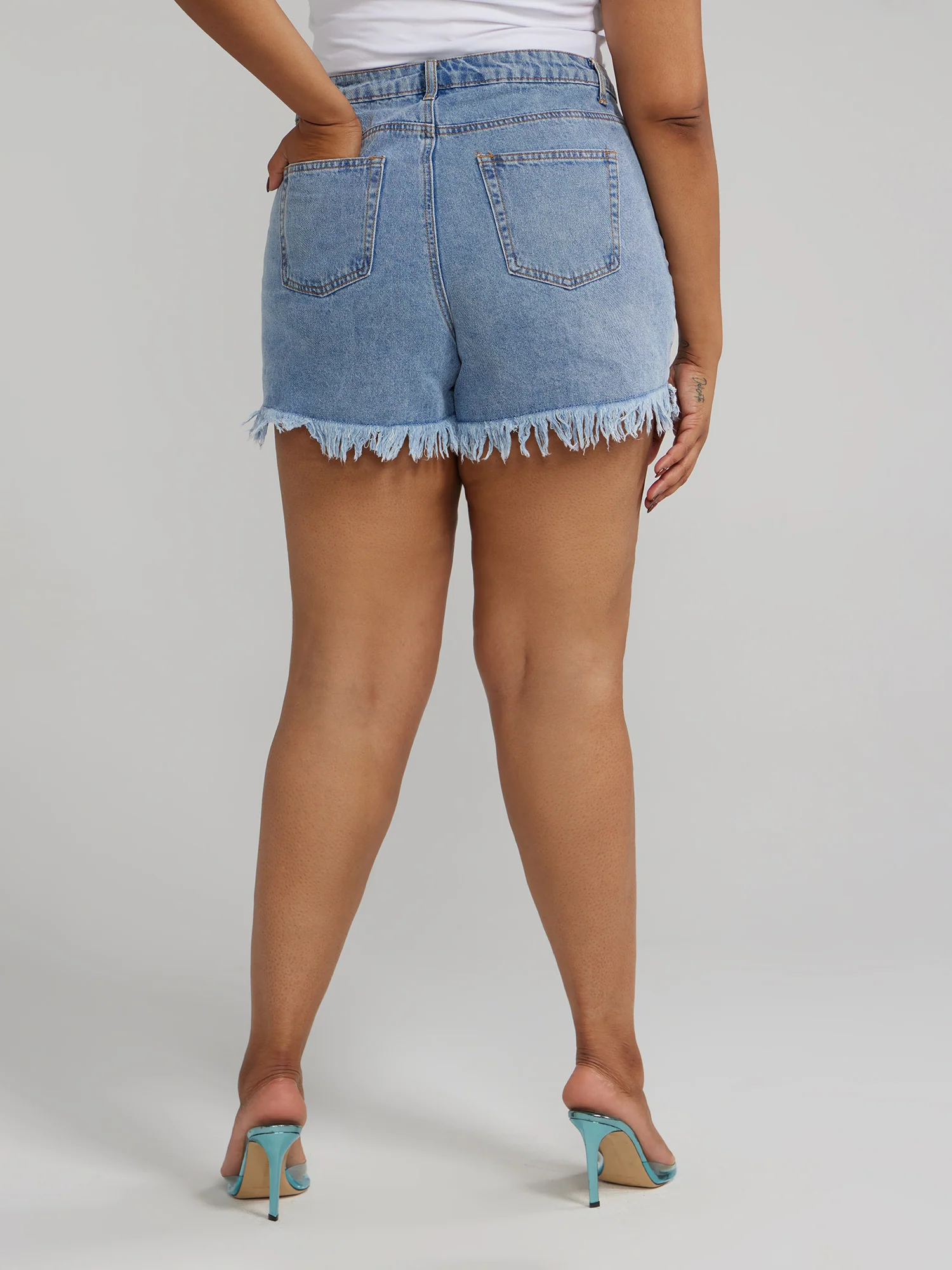 Mid Rise Destructed Denim Cutoff Shorts - Image 4