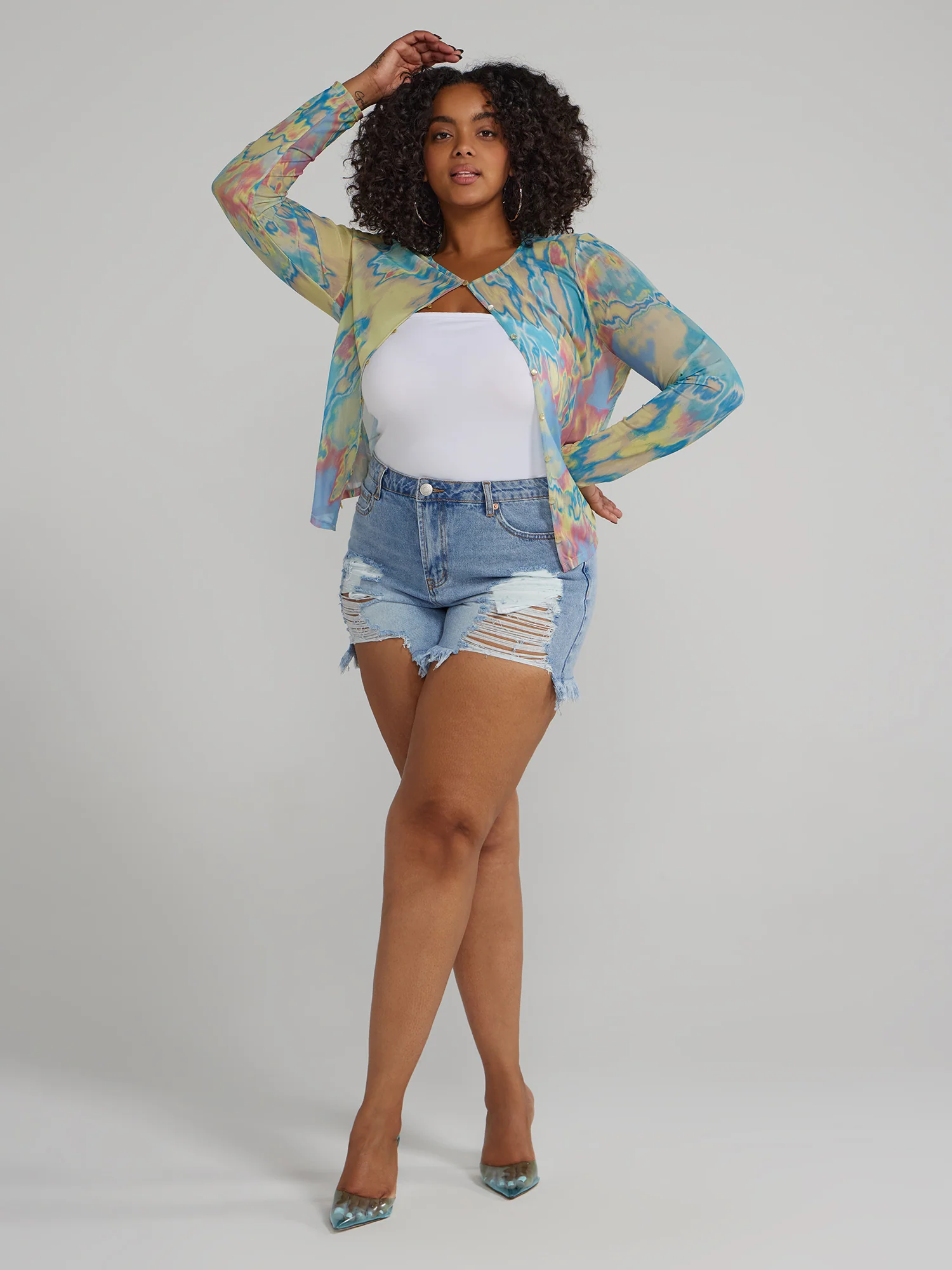 Mid Rise Destructed Denim Cutoff Shorts - Image 5
