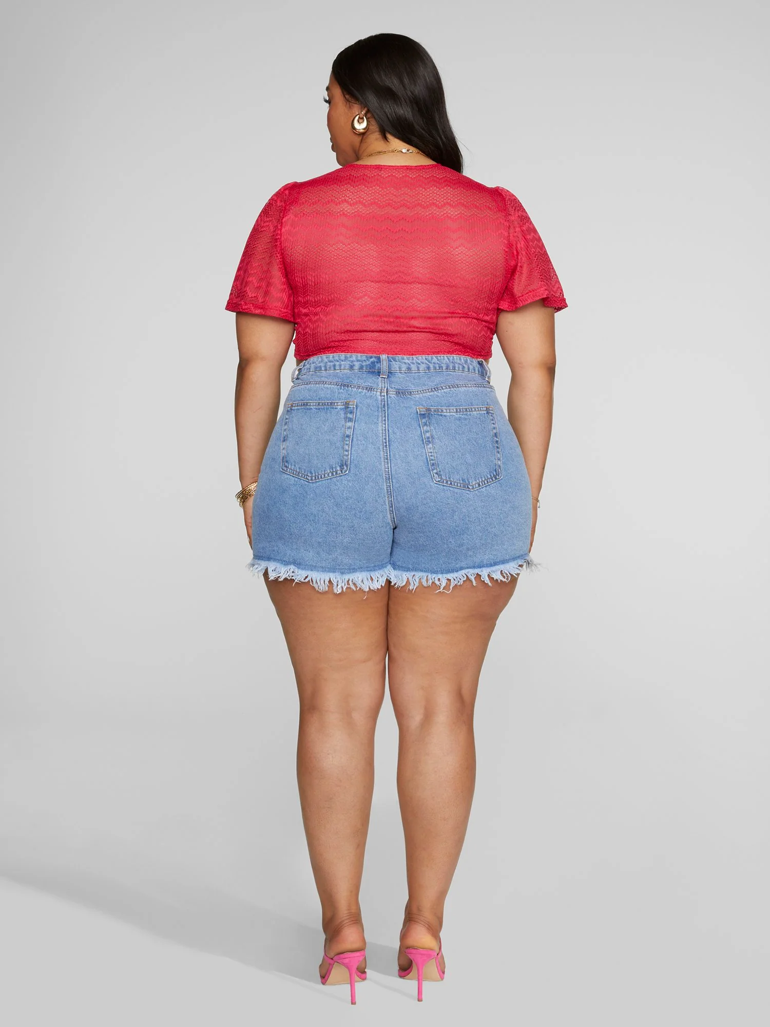 Mid Rise Destructed Denim Shorts - Image 4