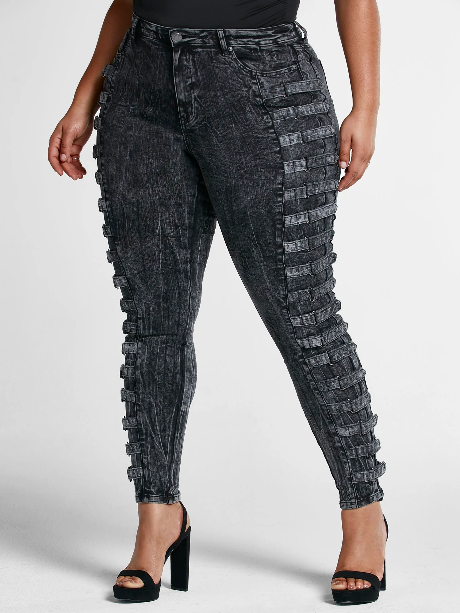 Mid Rise Side Buckle Skinny Jeans - Image 2