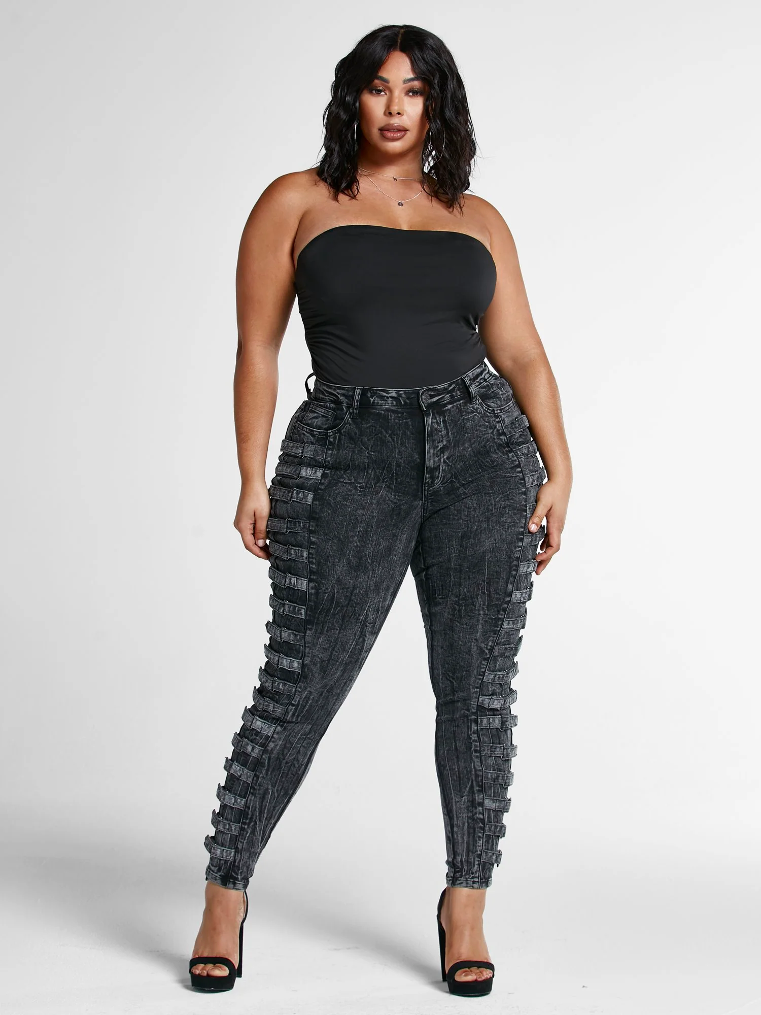 Mid Rise Side Buckle Skinny Jeans - Image 4
