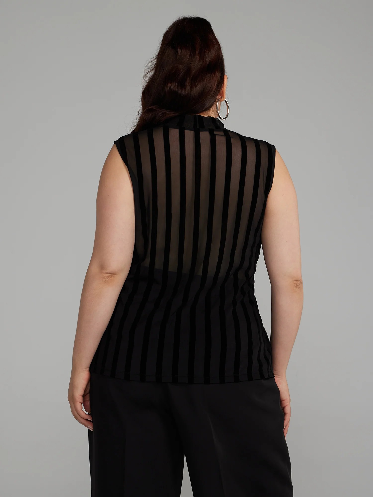 Mockneck Burnout Striped Sheer Top - Image 3