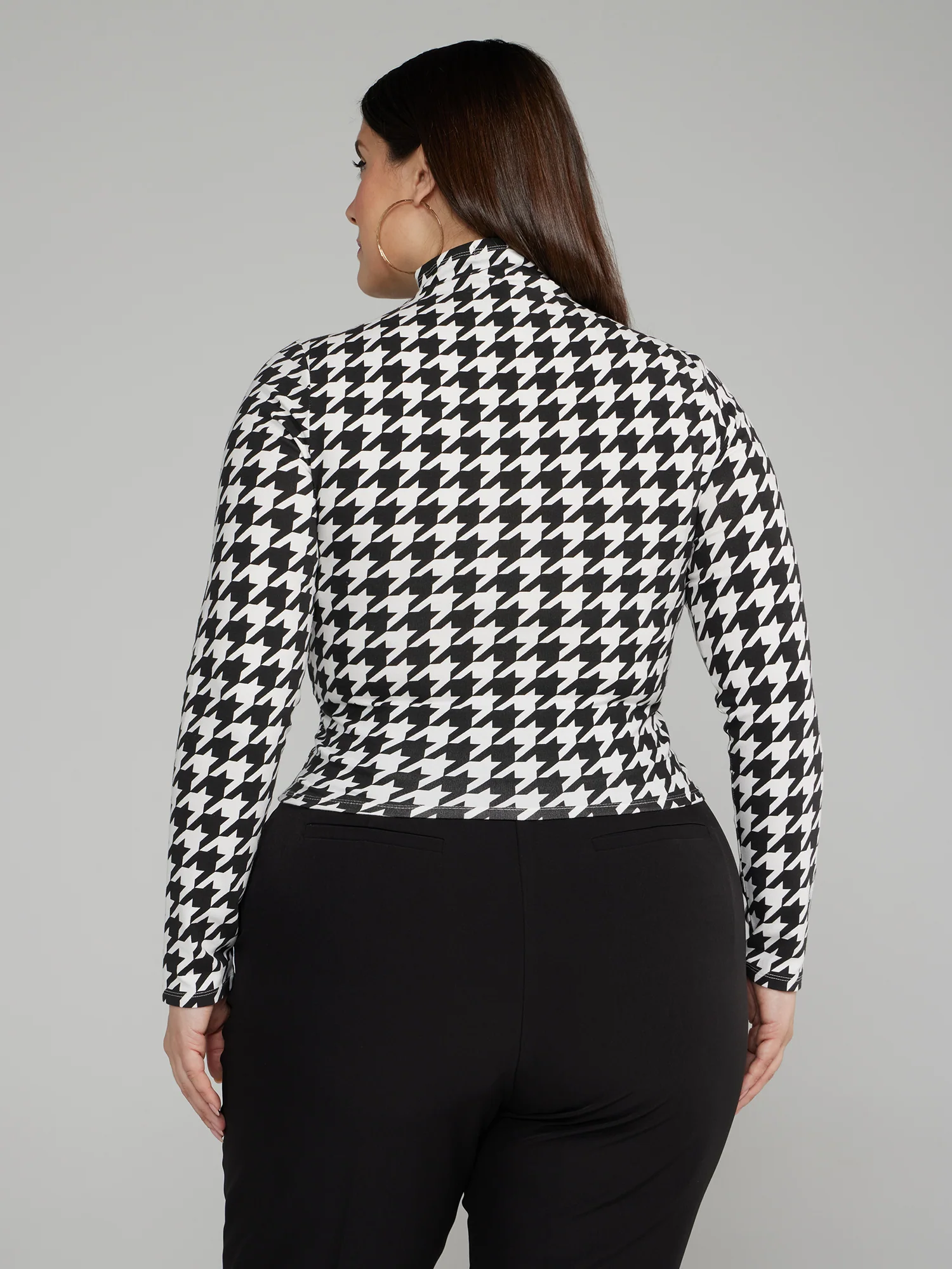 Mockneck Cropped Houndstooth Top - Image 3