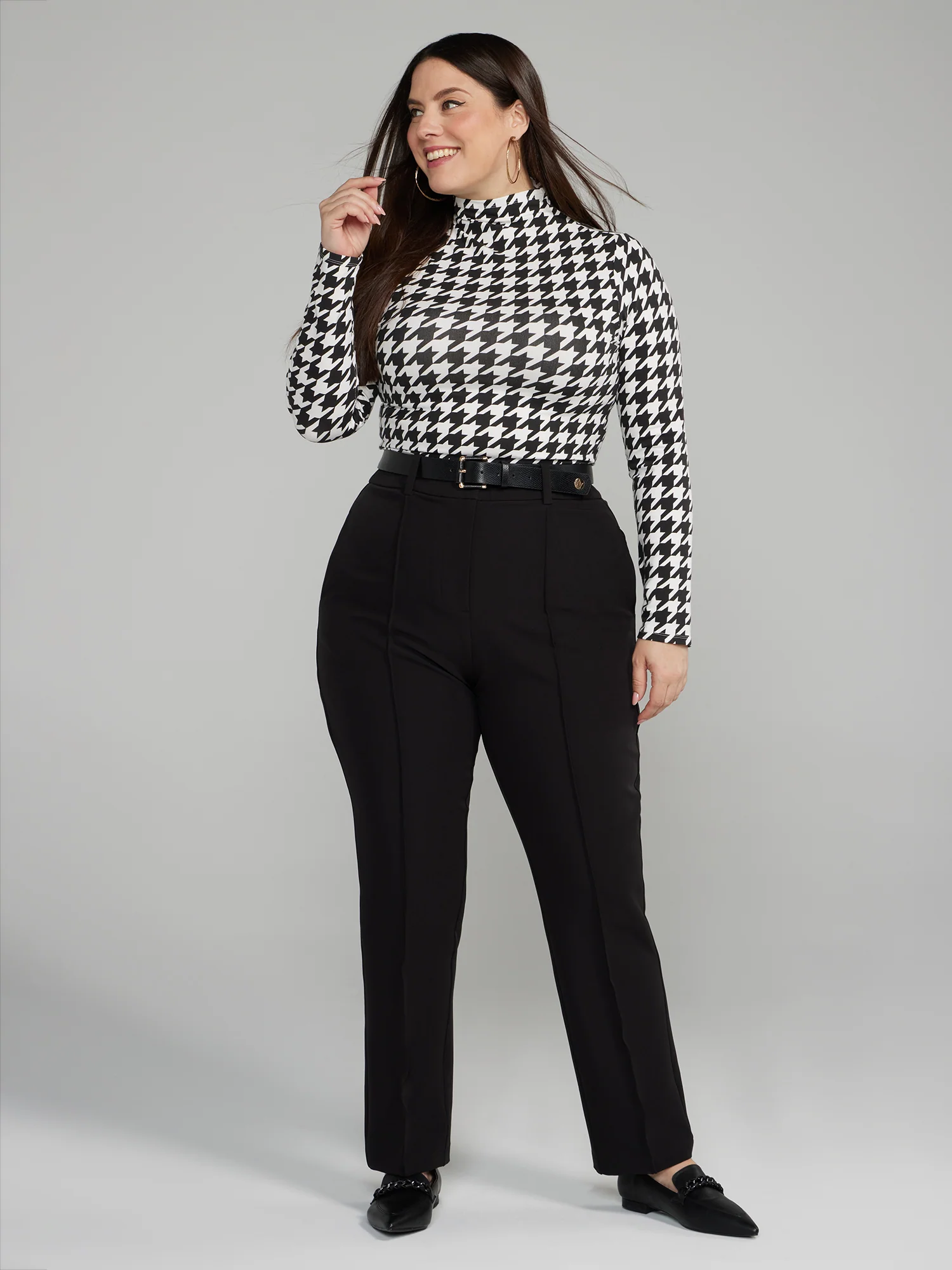 Mockneck Cropped Houndstooth Top - Image 4