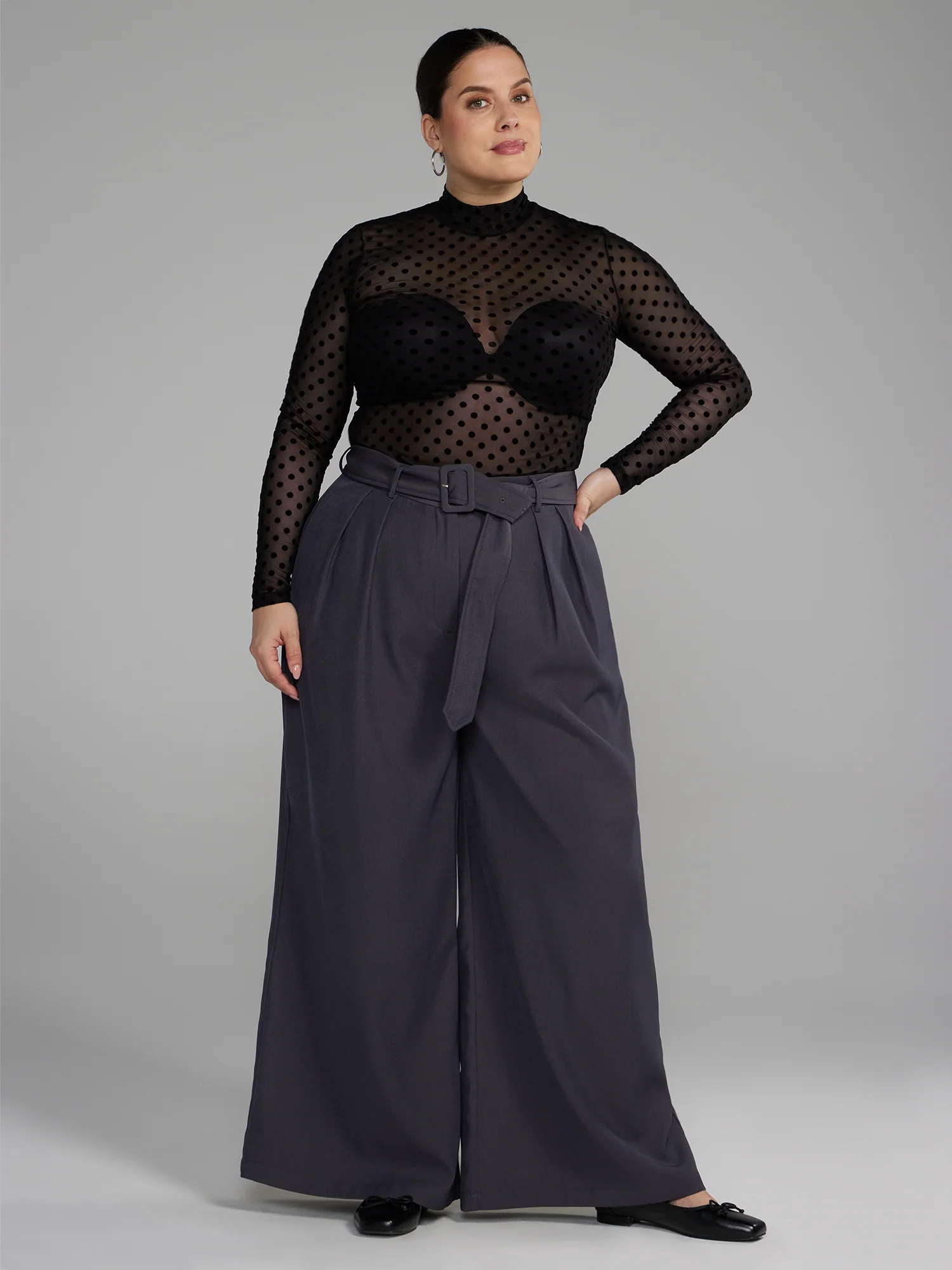 Mockneck Polka Dot Mesh Top - Image 3
