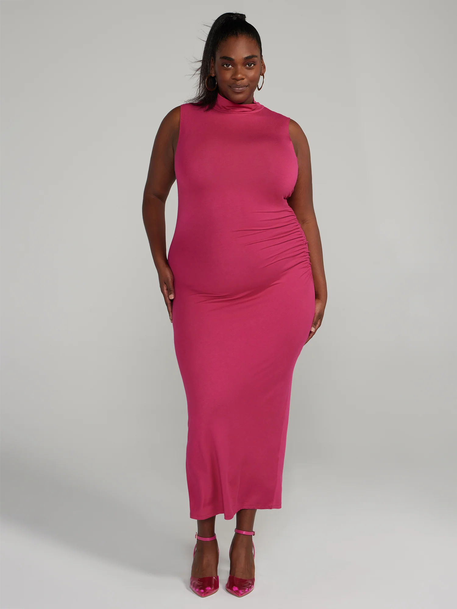 Mockneck Ruched Bodycon Dress - Image 10