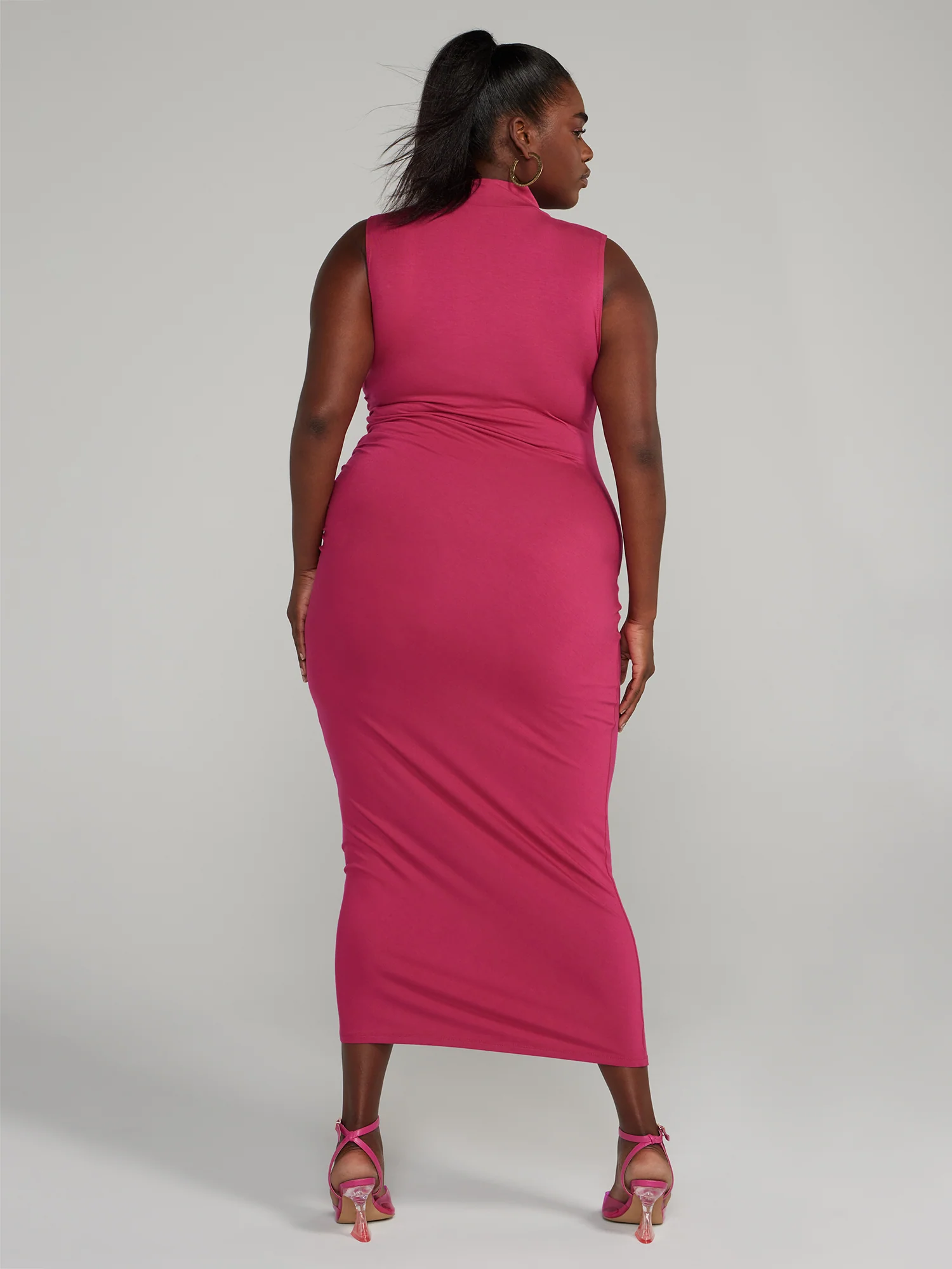 Mockneck Ruched Bodycon Dress - Image 12