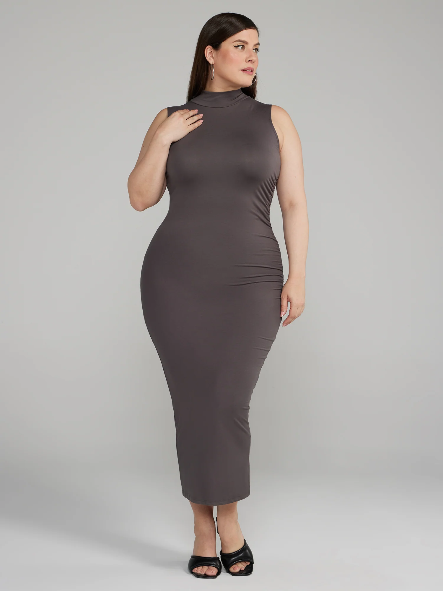 Mockneck Ruched Bodycon Dress - Image 6