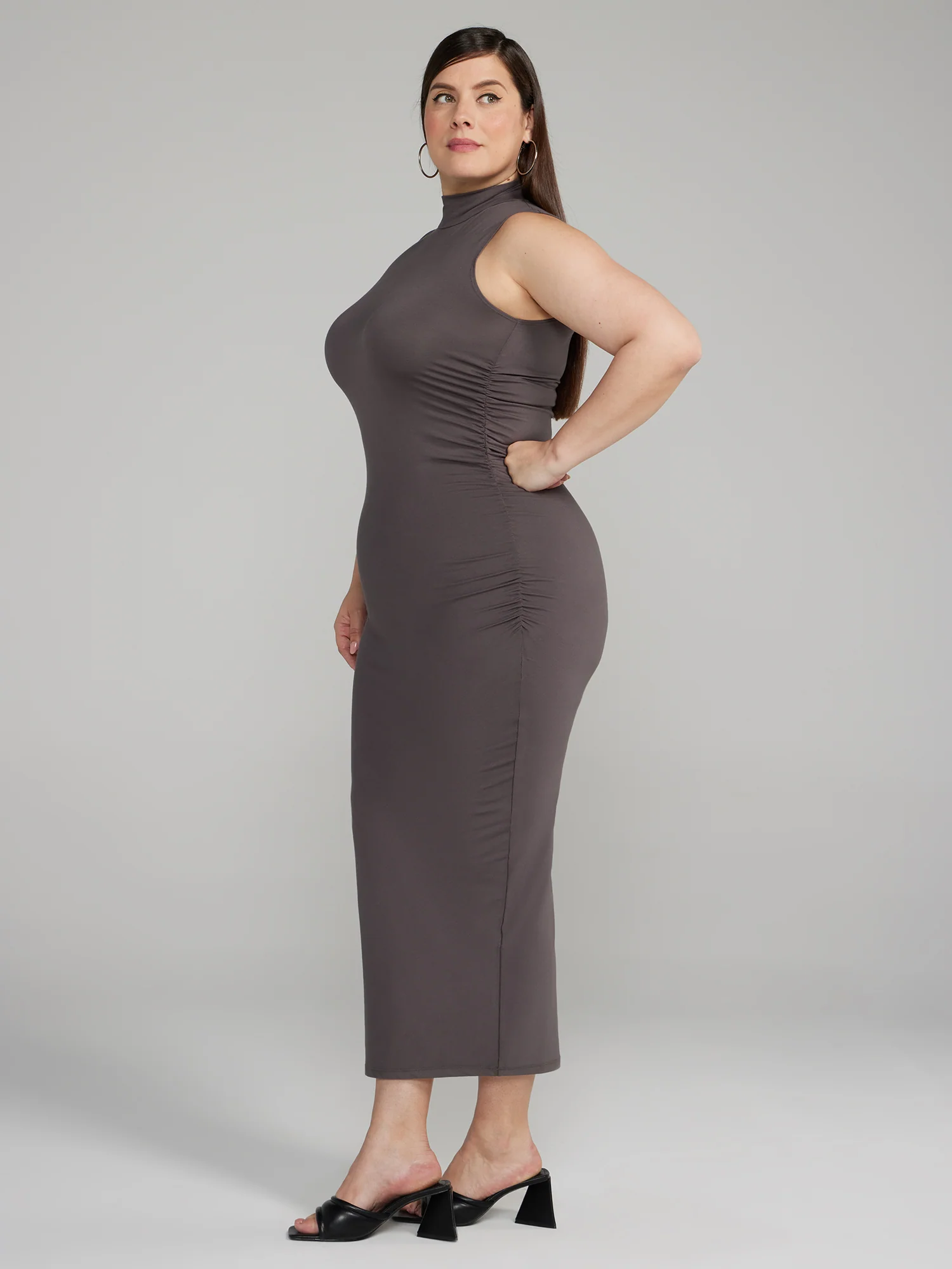 Mockneck Ruched Bodycon Dress - Image 7