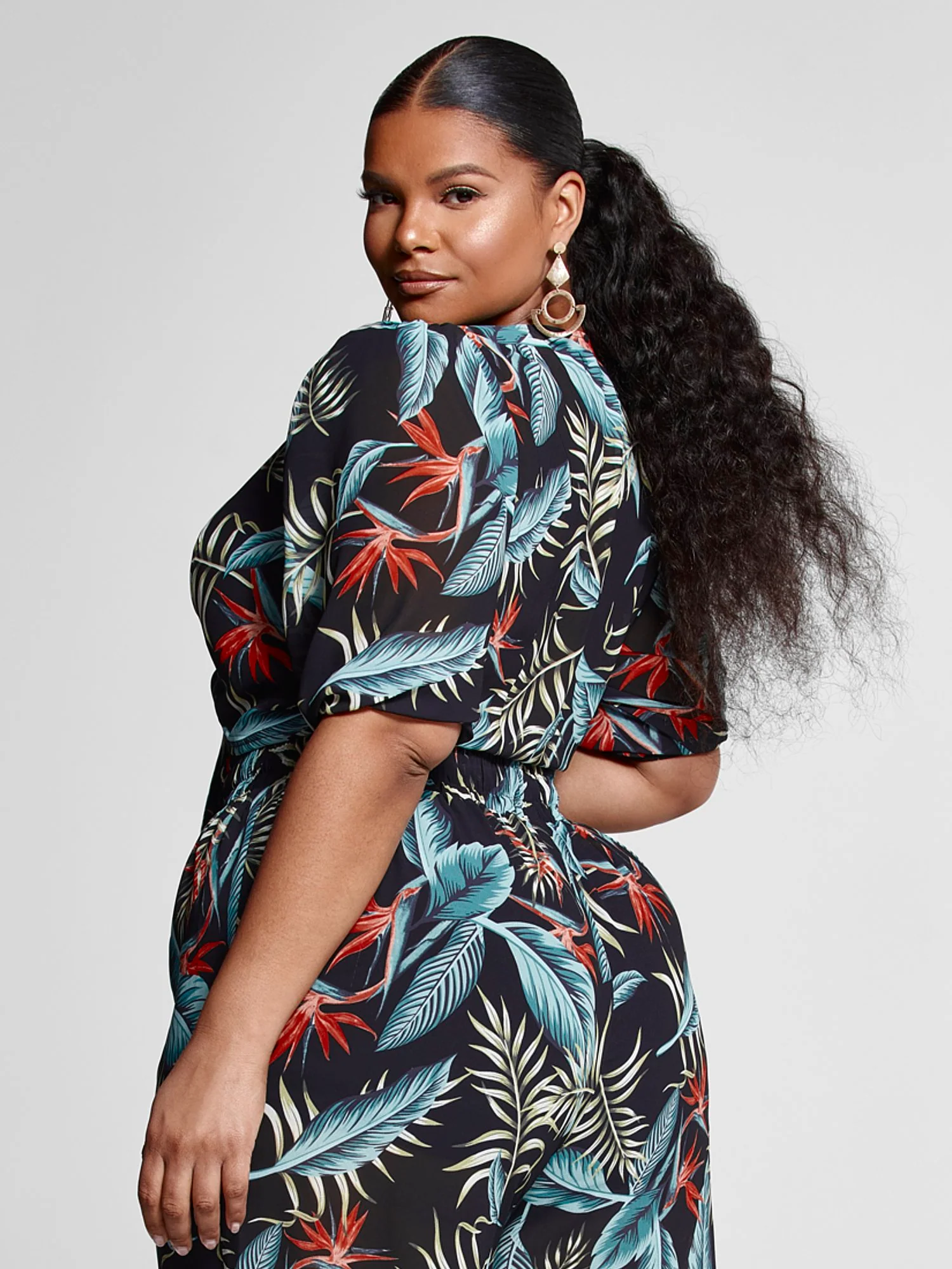 Monique Tropical Print Tie Front Top - Image 3