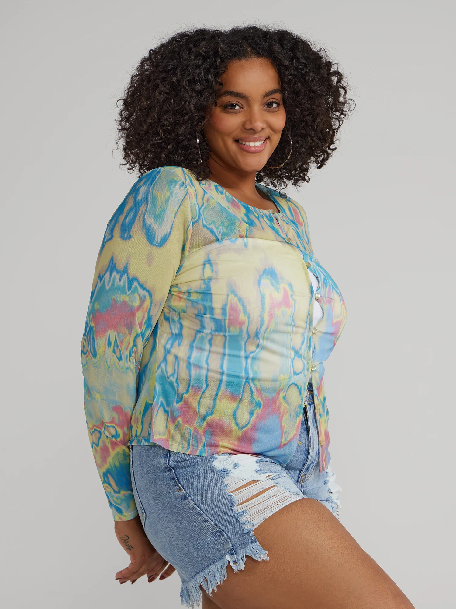 Multicolor Print Button-Down Cardigan - Image 2