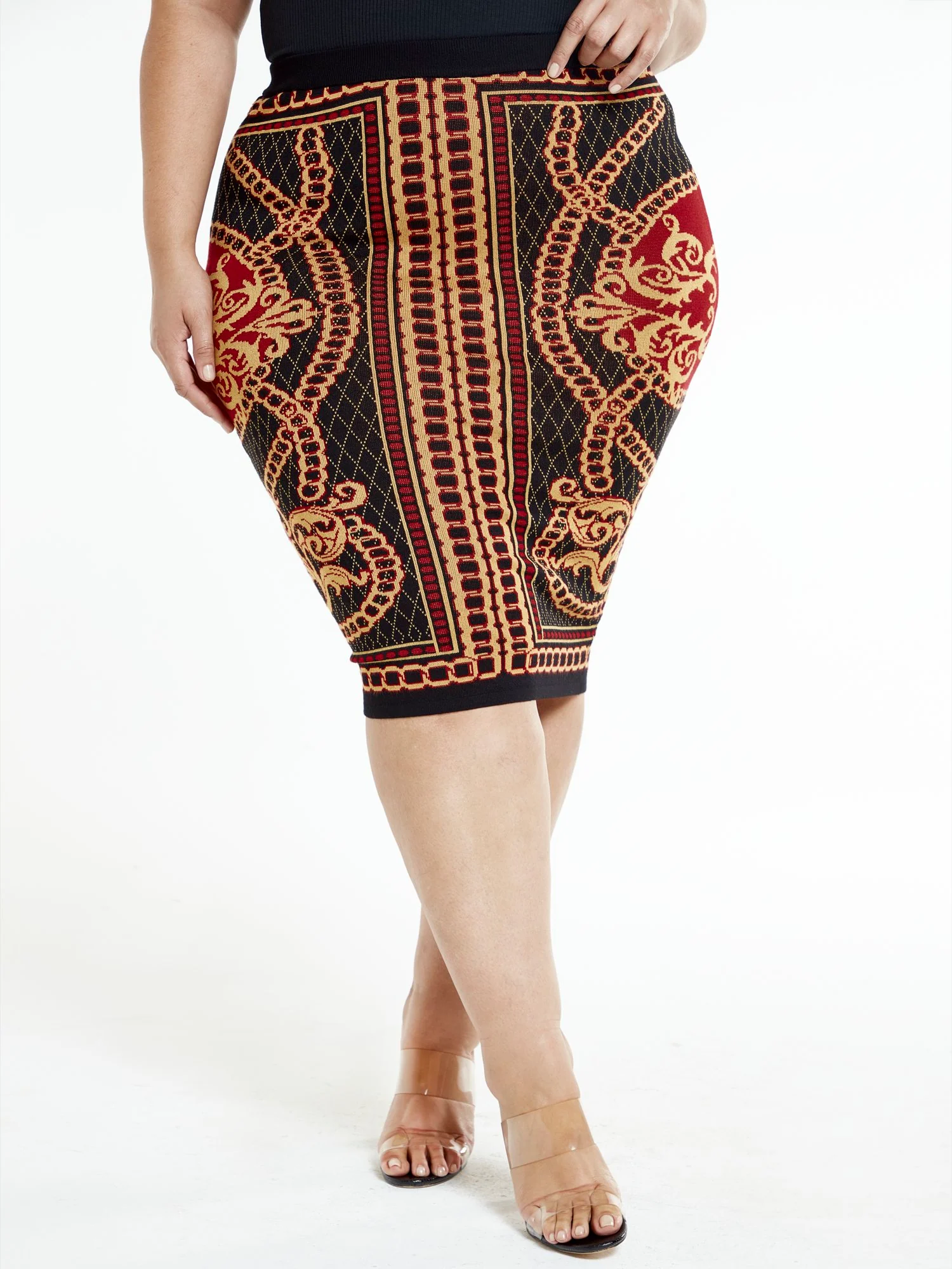 Nadine Chain Scroll Print Sweater Skirt - Image 3