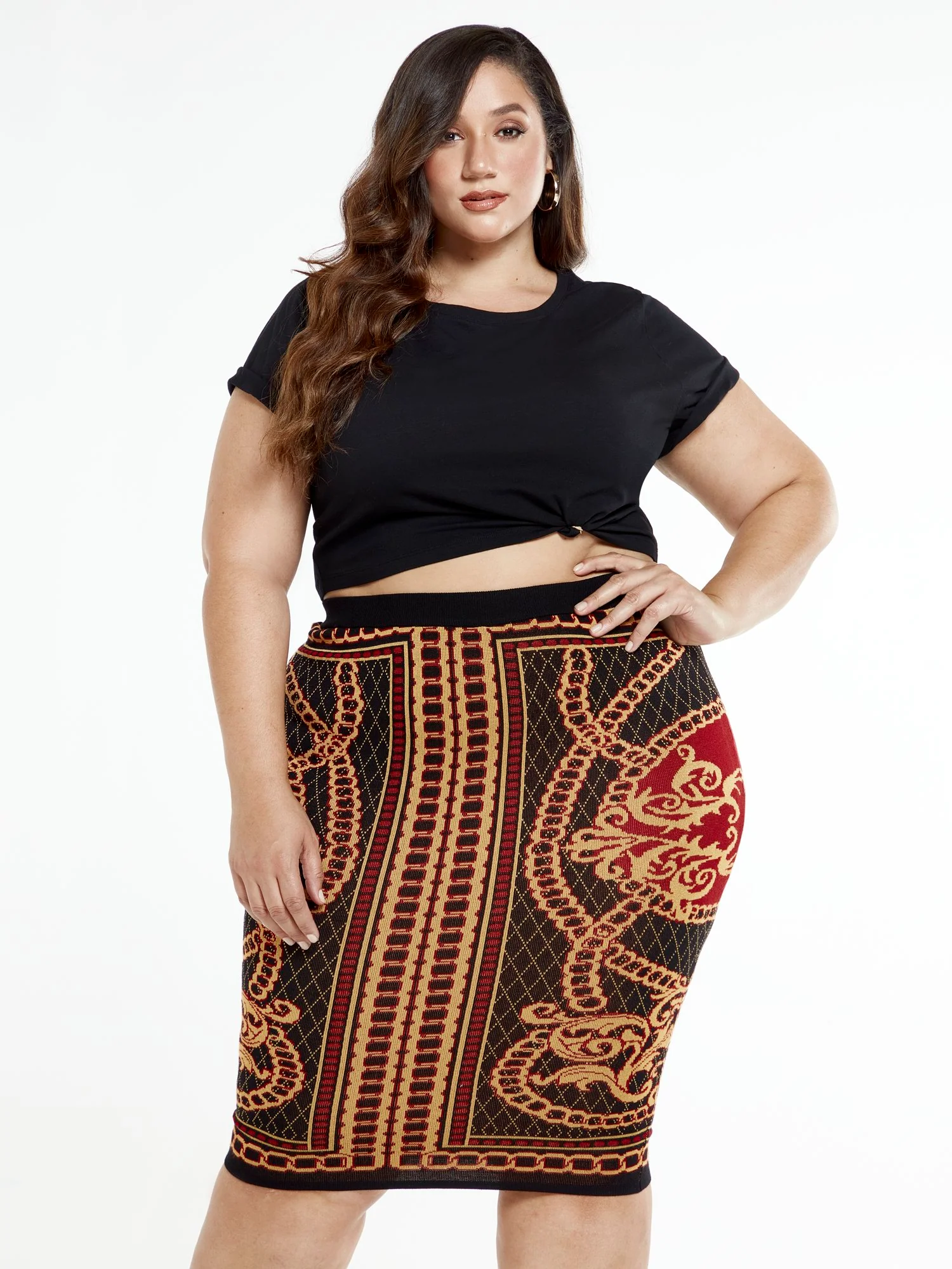 Nadine Chain Scroll Print Sweater Skirt - Image 5