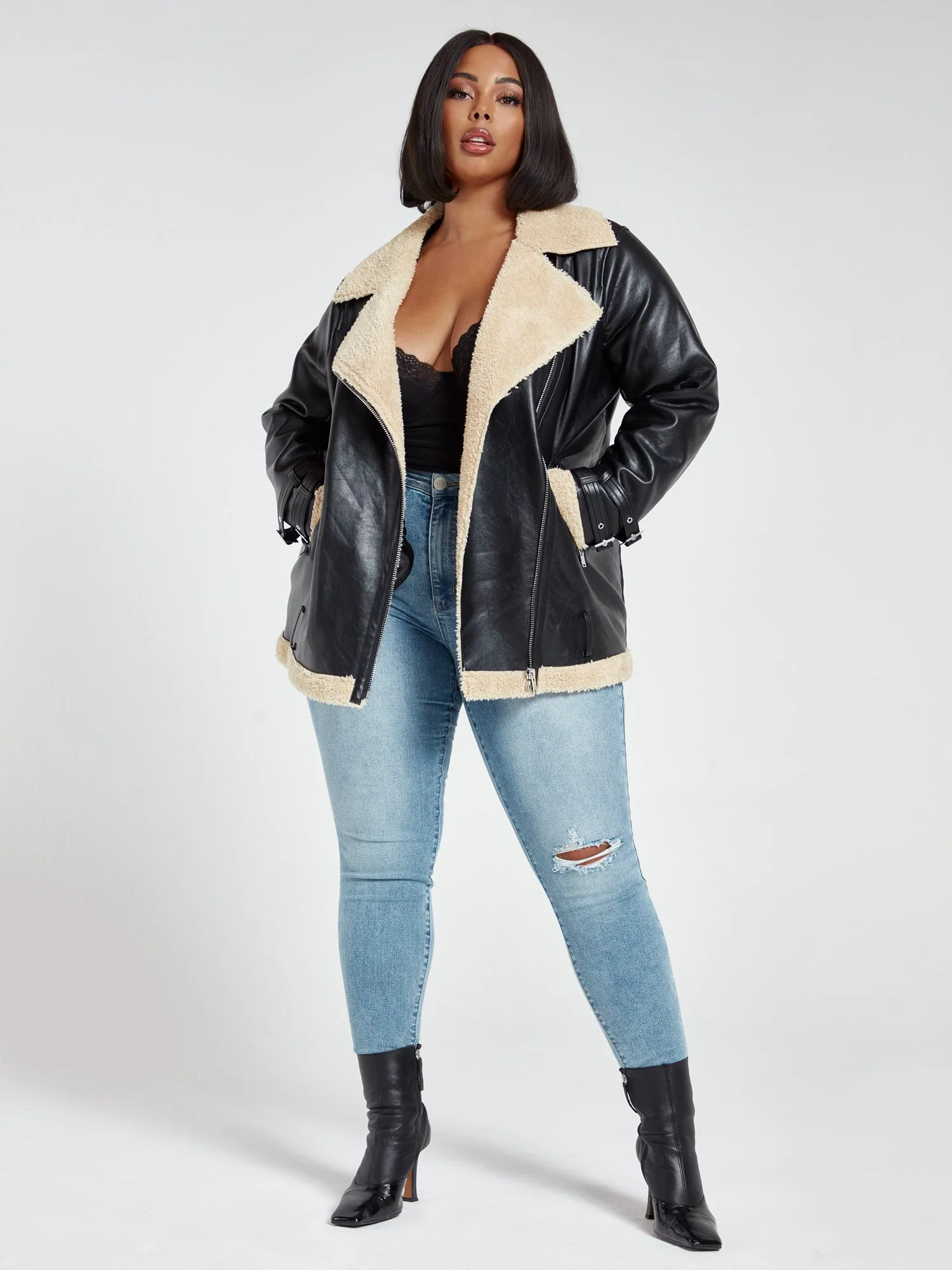Natalie Sherpa Oversized Bomber Jacket - Image 2