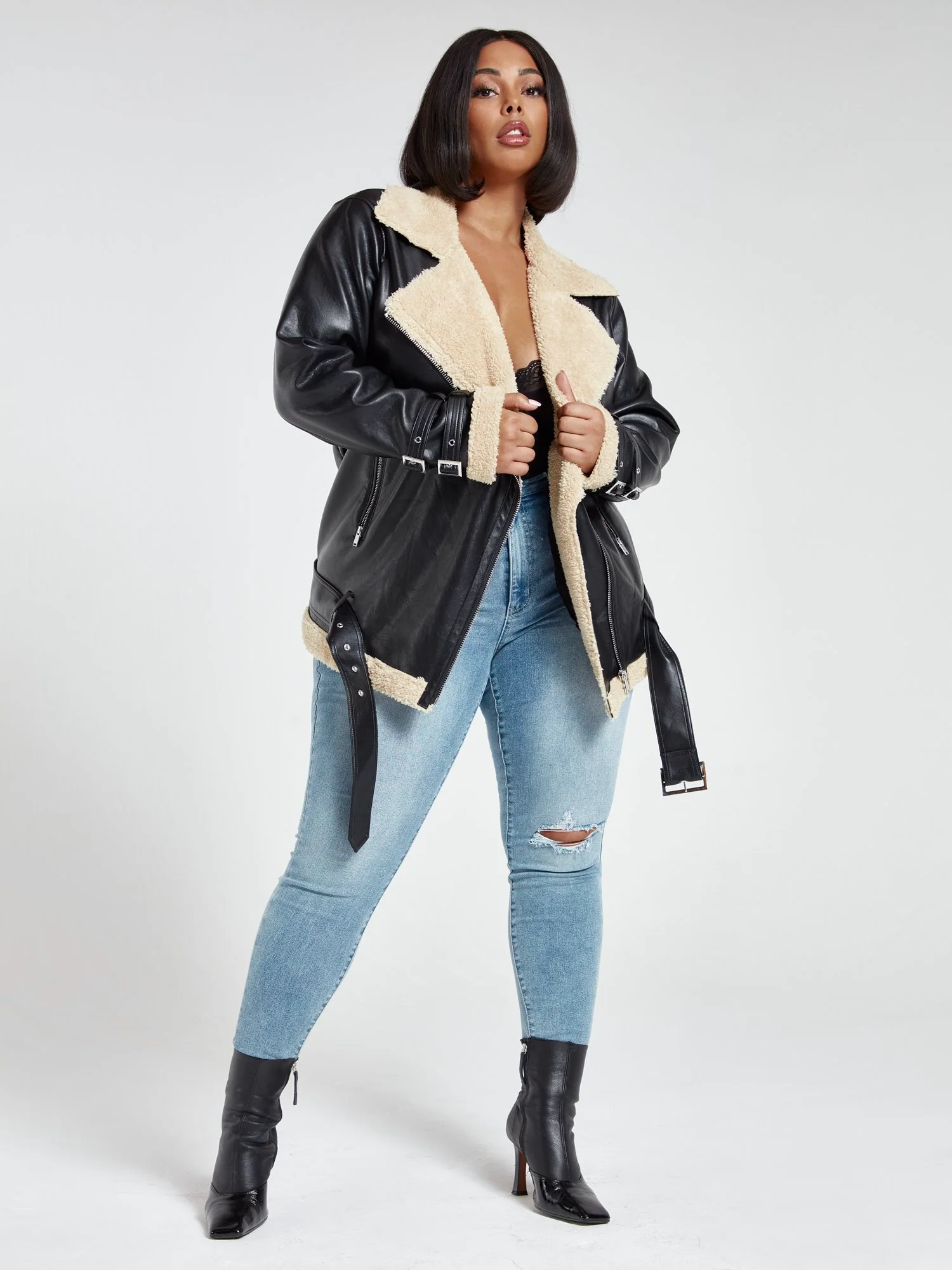 Natalie Sherpa Oversized Bomber Jacket - Image 4