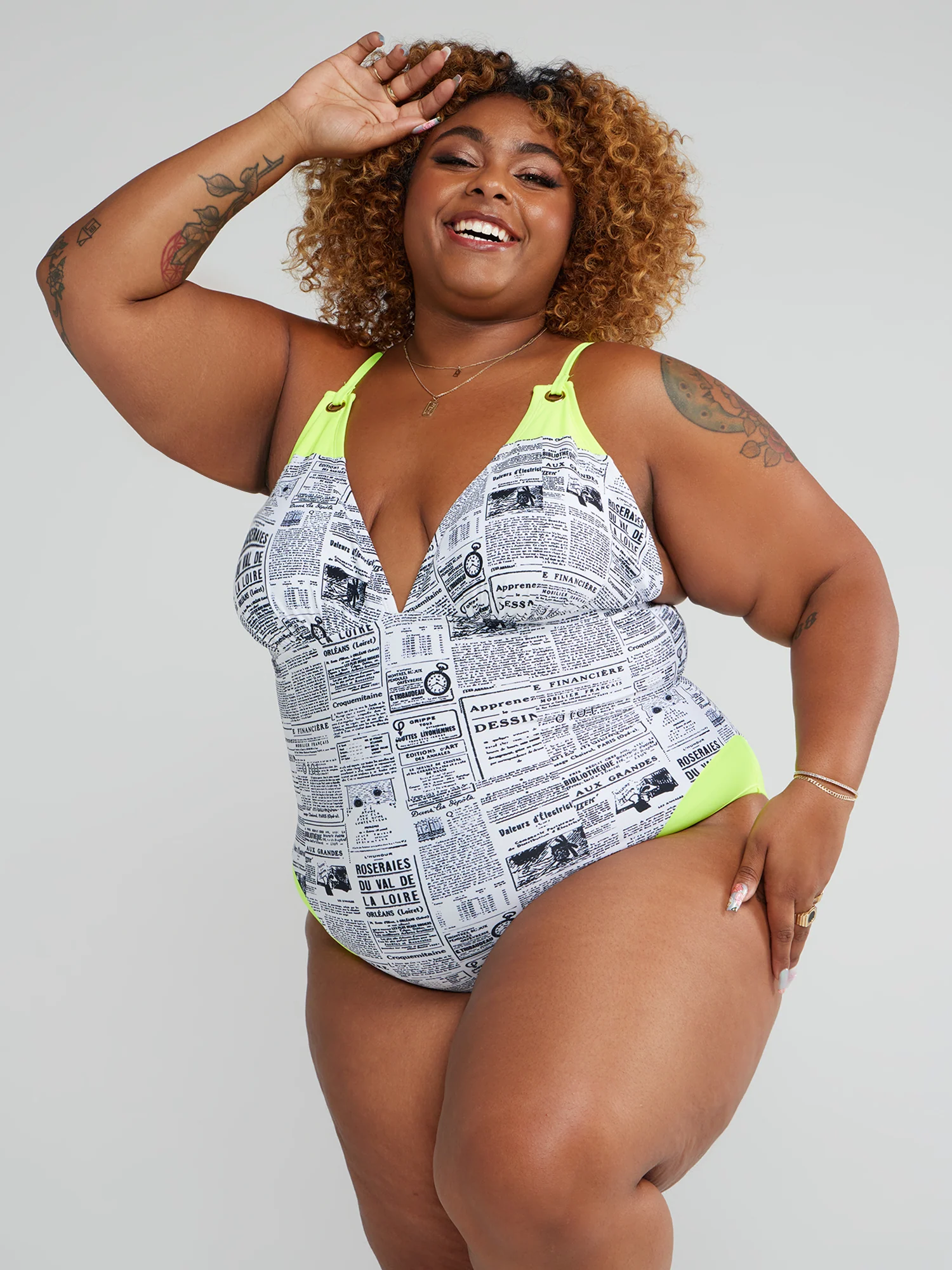 Newspaper Print One-Piece Swimsuit