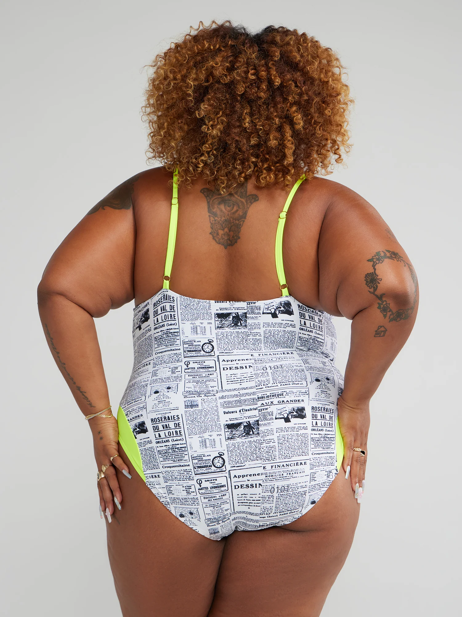 Newspaper Print One-Piece Swimsuit - Image 3