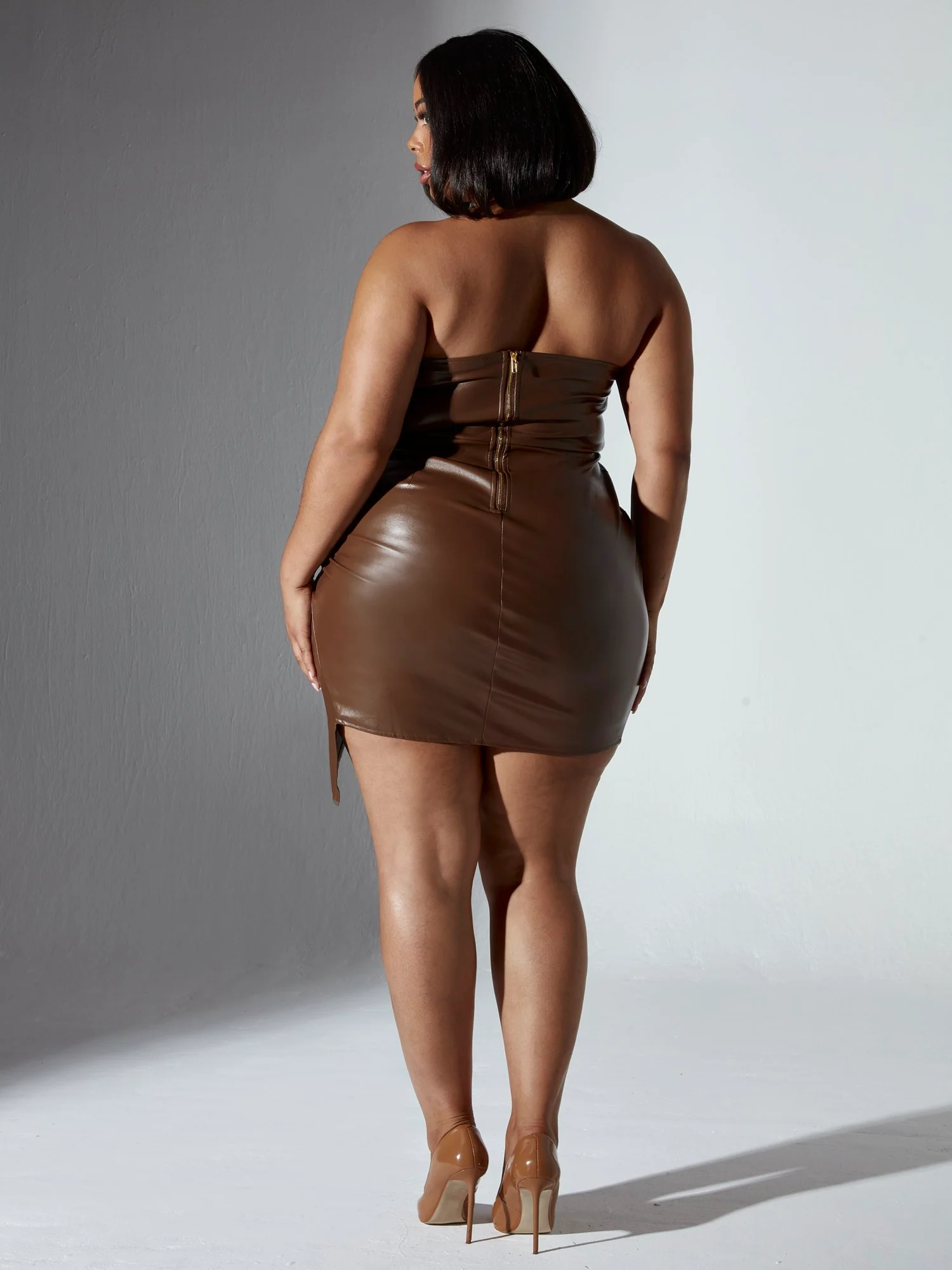 Nicole Mockneck Faux Leather Halter Dress - Image 2