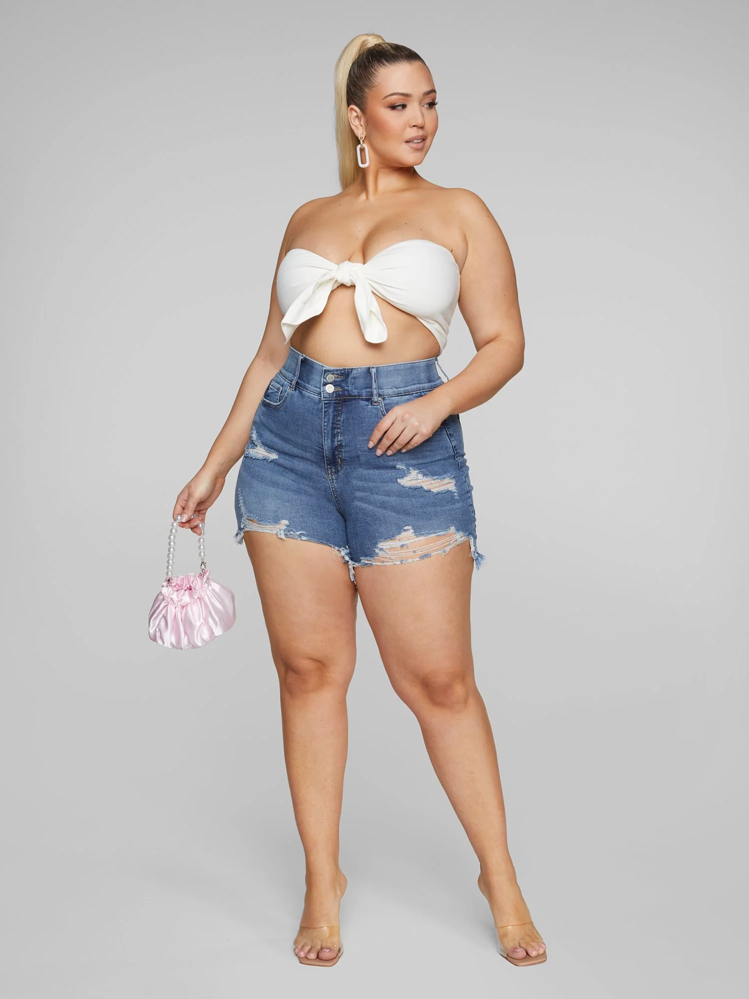 Nika Strapless Tie Front Crop Top - Image 3
