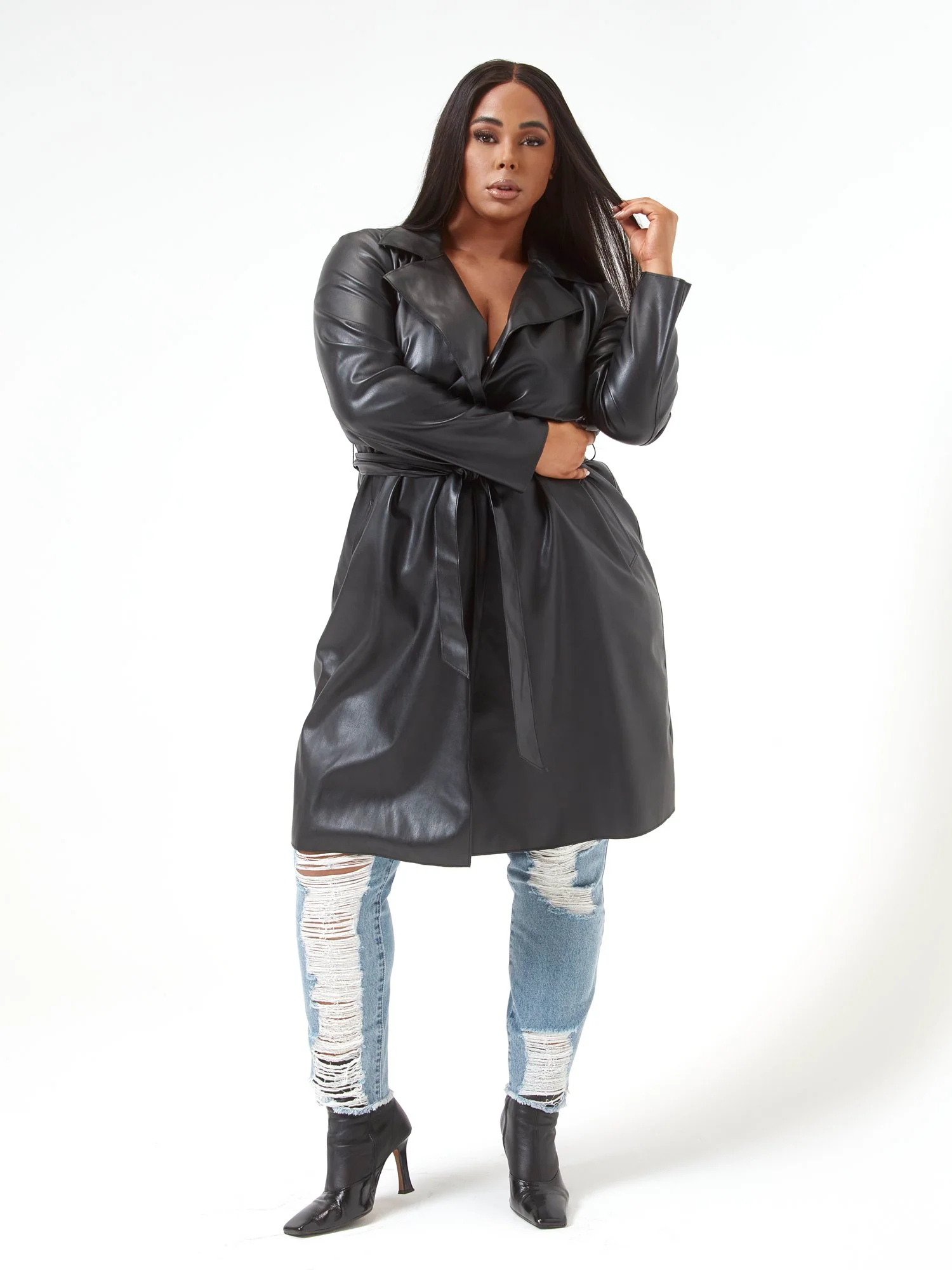 Nina Faux Leather Trench Coat - Image 6