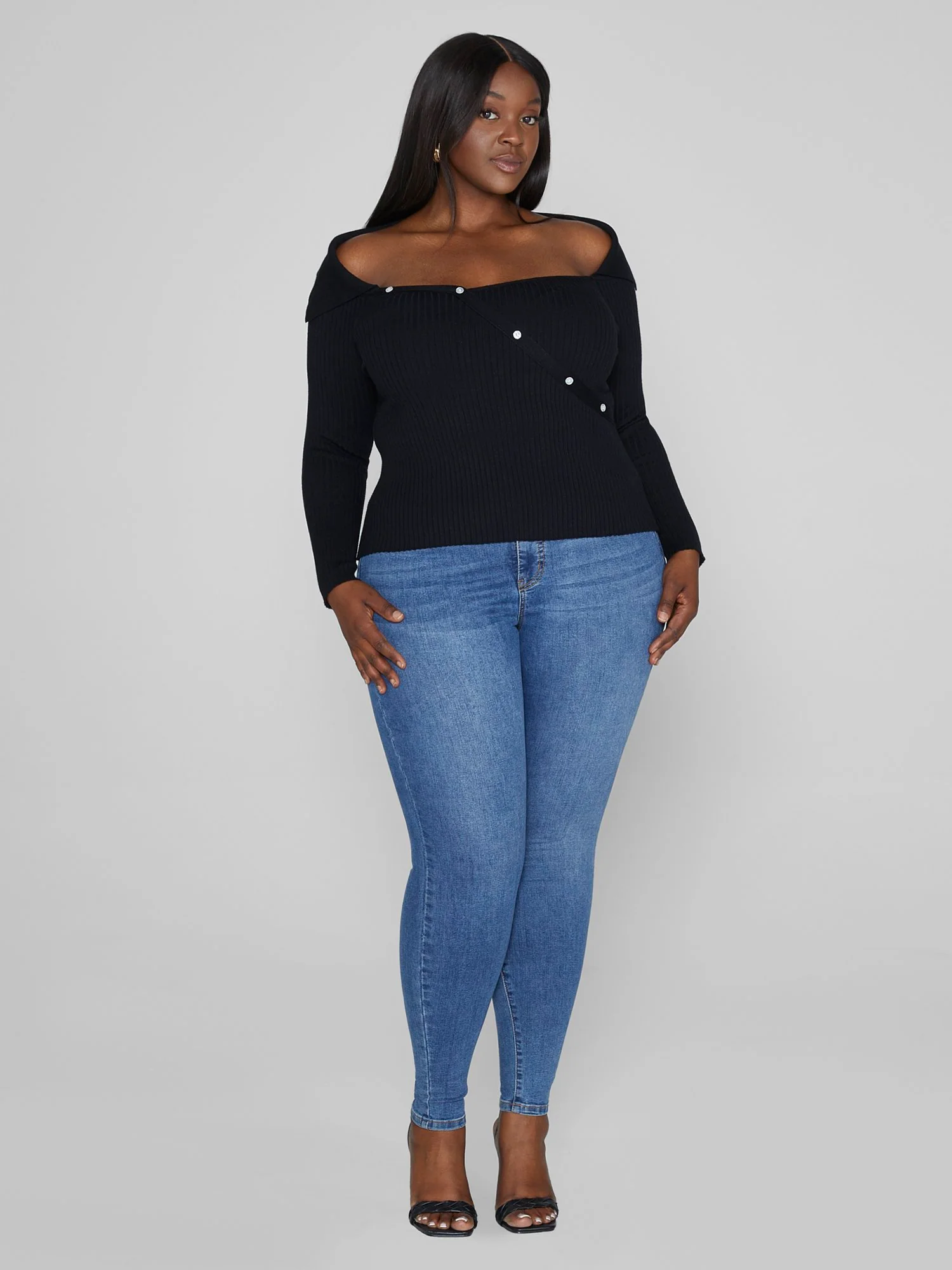 Norma Off-The-Shoulder Asymmetrical Button Sweater - Image 3