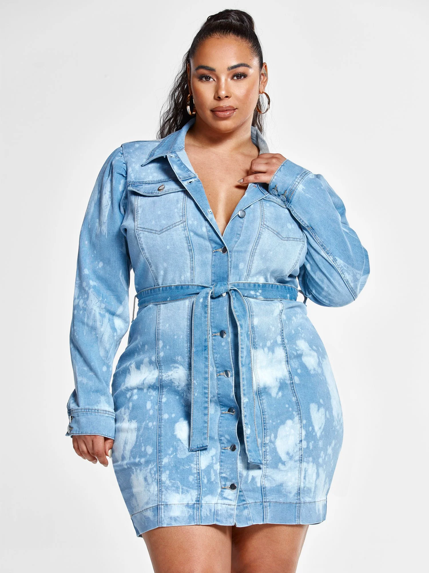 Nyssa Bleach Splatter Belted Denim Dress - Image 2