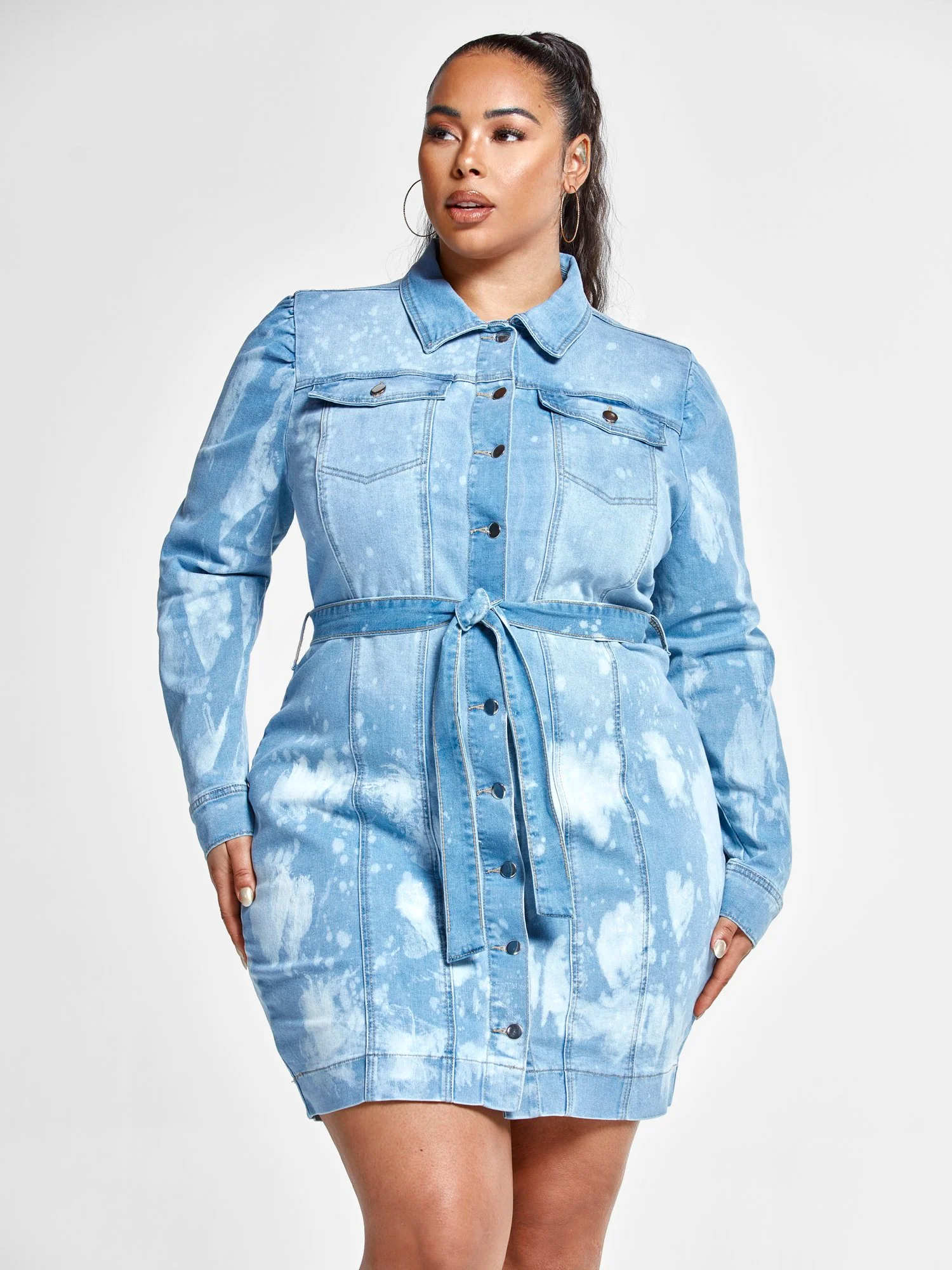 Nyssa Bleach Splatter Belted Denim Dress - Image 4