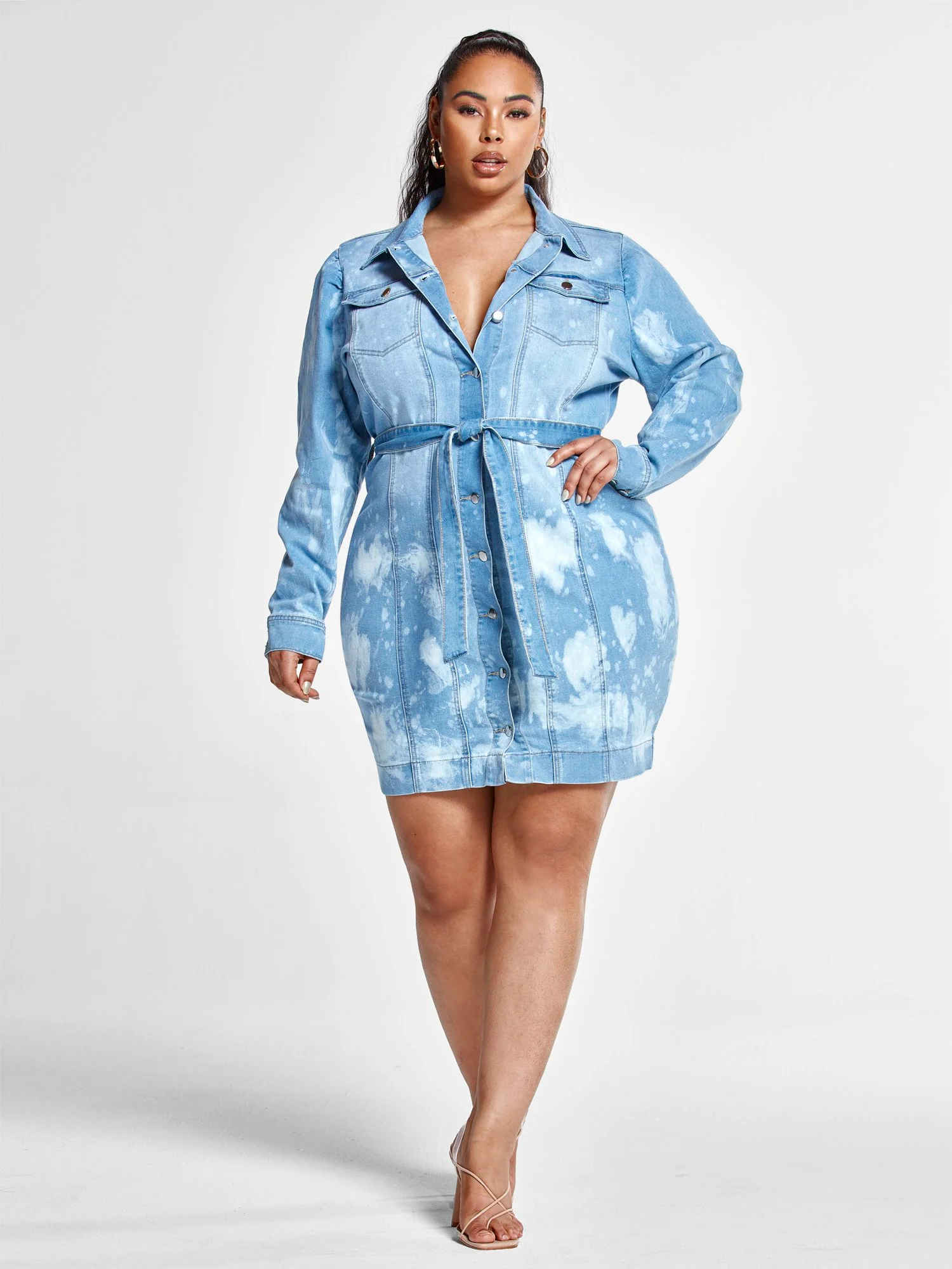 Nyssa Bleach Splatter Belted Denim Dress - Image 5