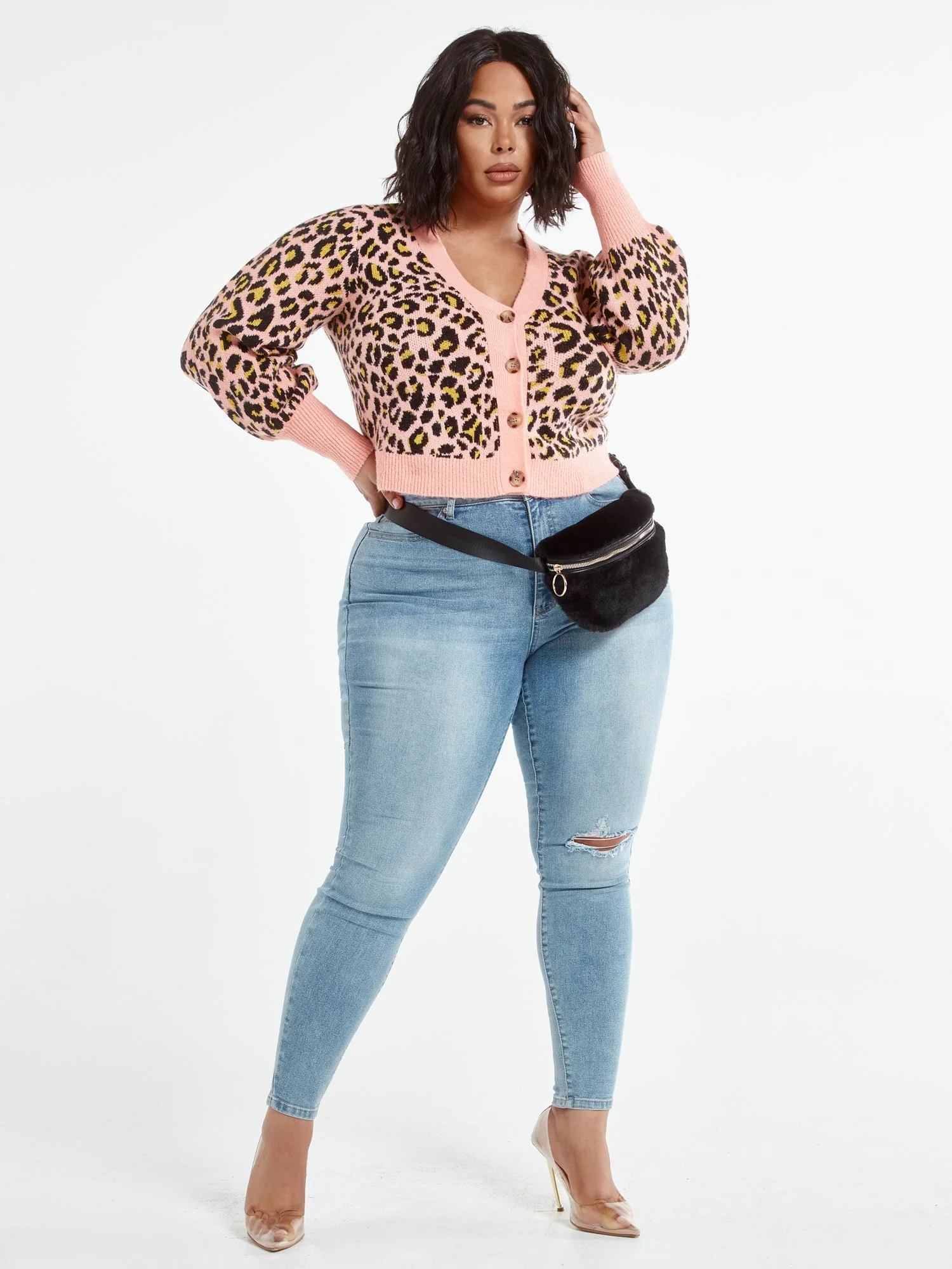 Olivia Leopard Print Cropped Cardigan - Image 4