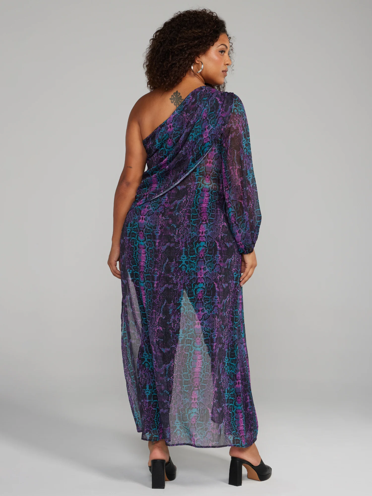 One Shoulder Hi-Lo Snake Print Blouse - Image 3