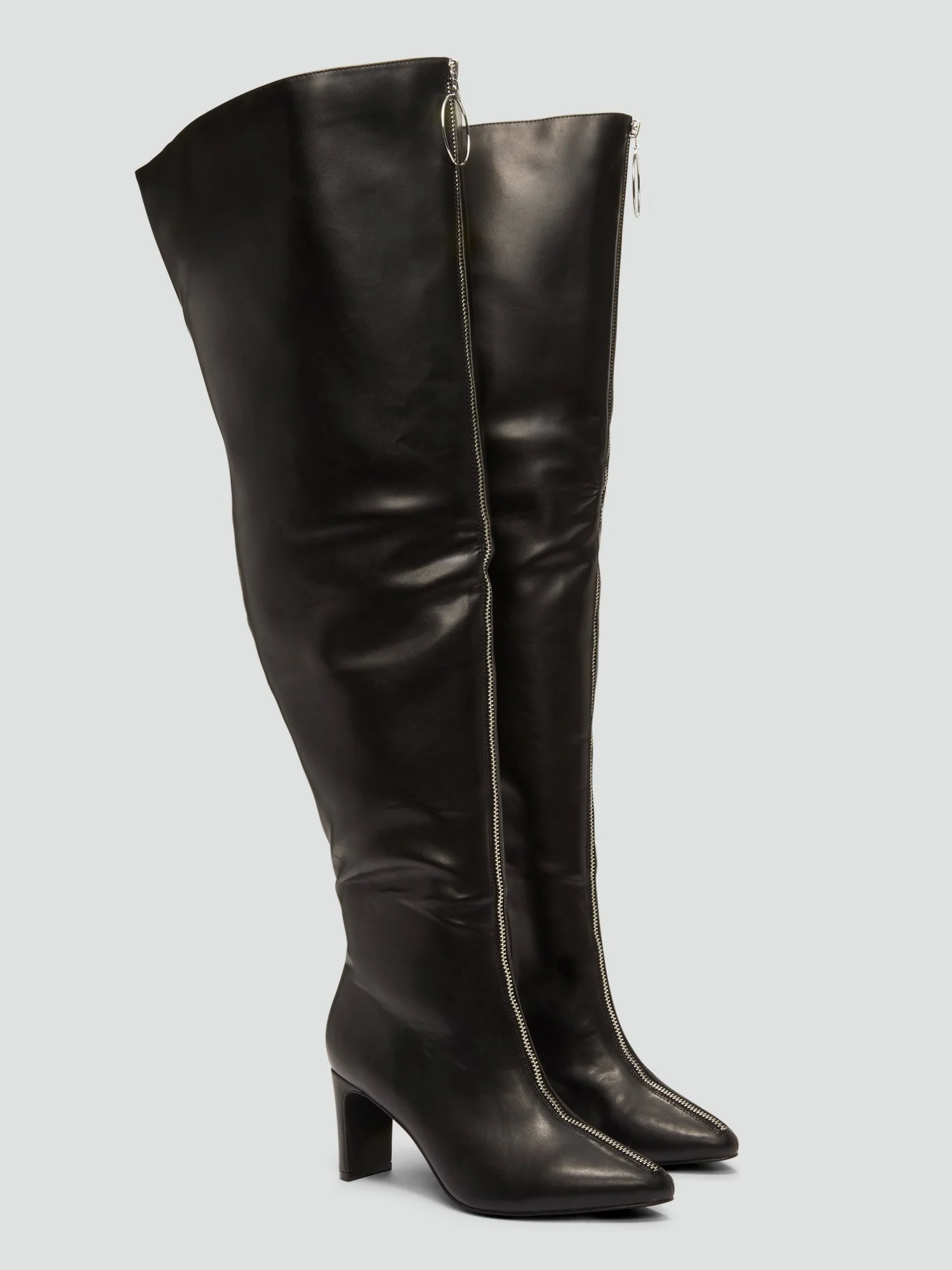 Onyx Thigh-High Zipper Detail Faux Leather Boots - Nadia x FTF - Image 2