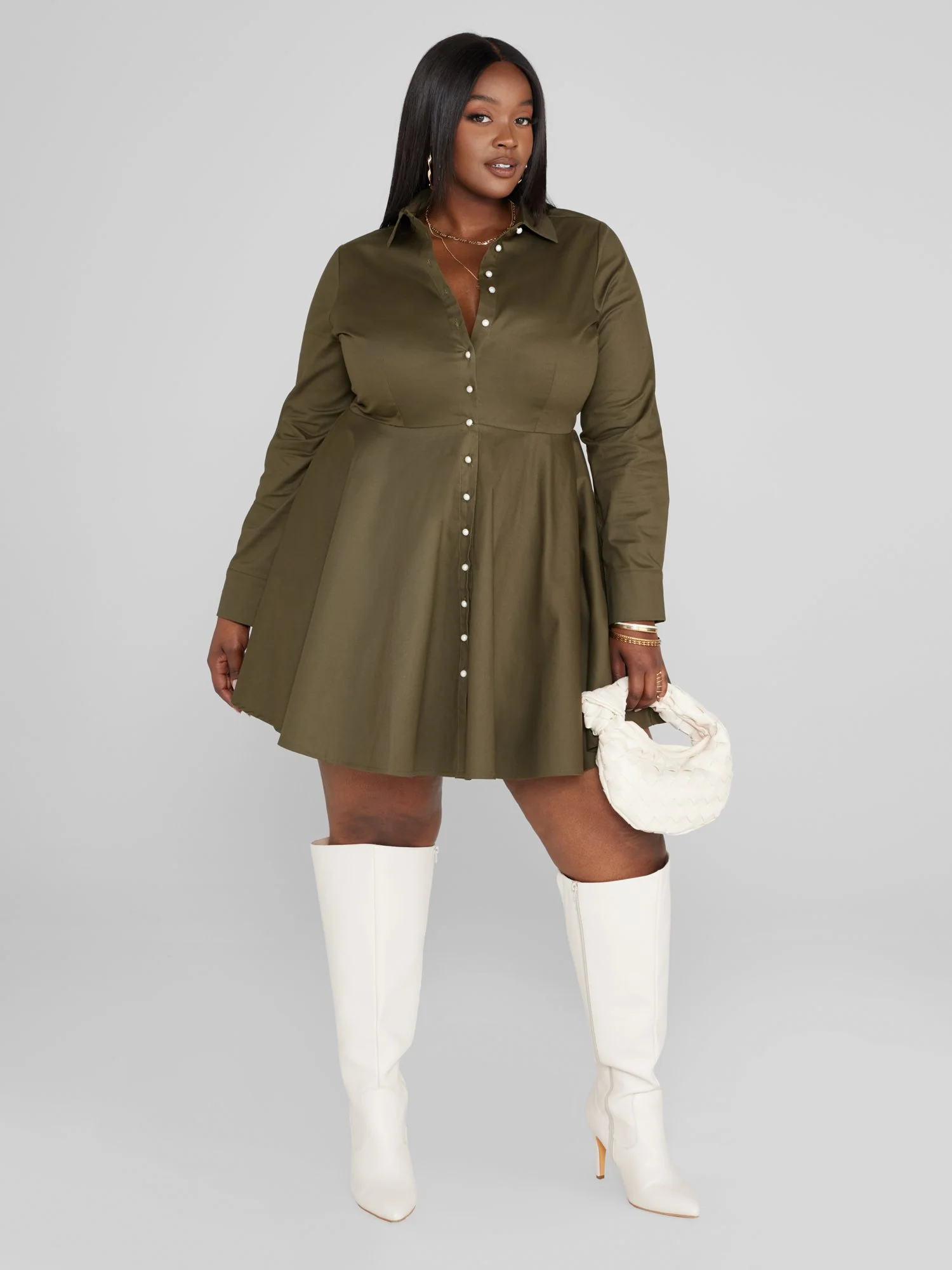 Paige Faux Pearl Button Down Shirt Dress - Image 3