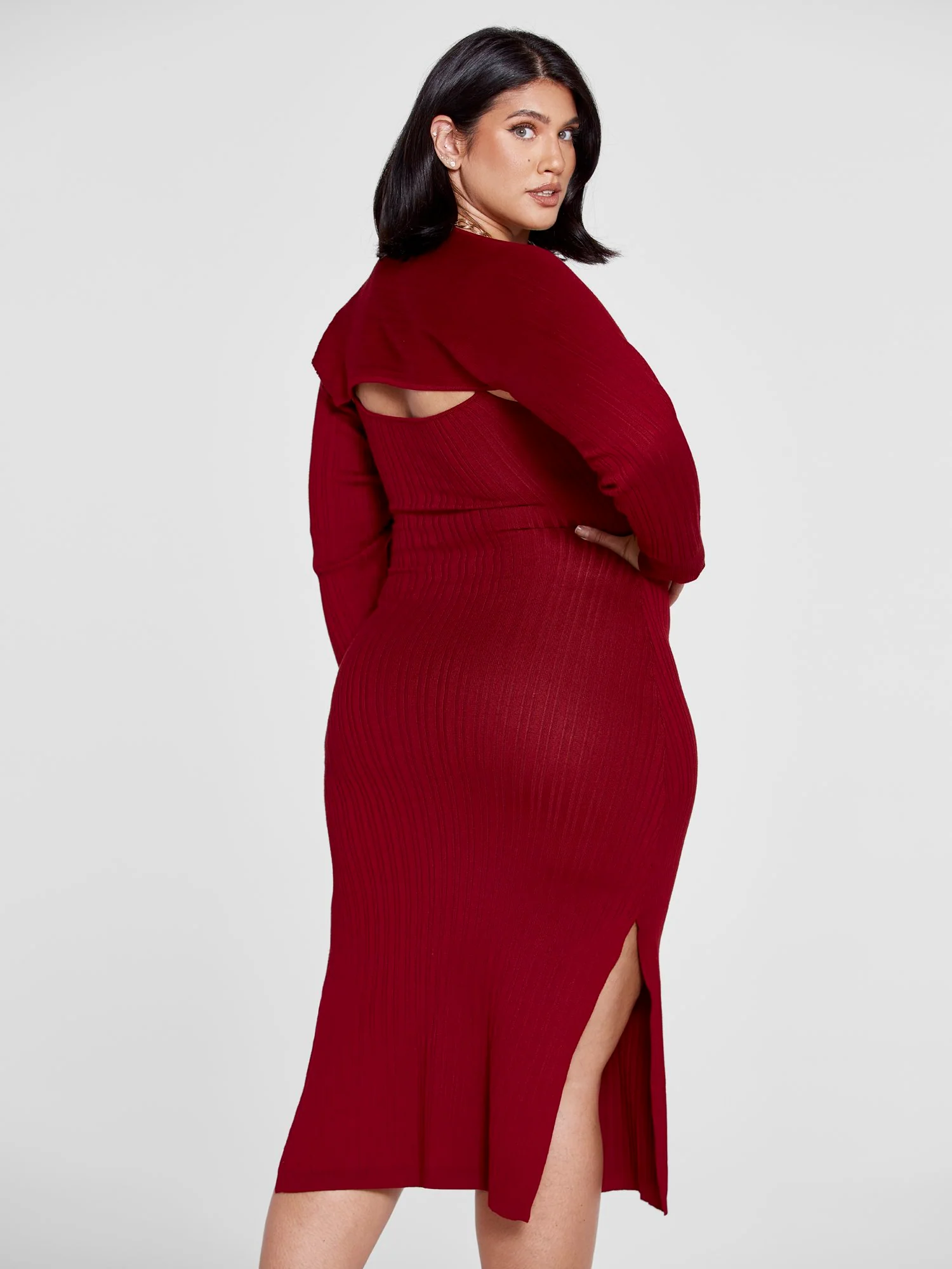 Patrice Ribbed Knit Bodycon Dress with Shrug - Image 3