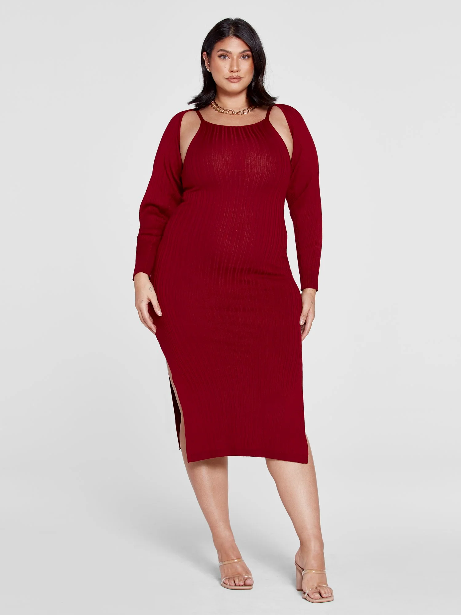 Patrice Ribbed Knit Bodycon Dress with Shrug - Image 6