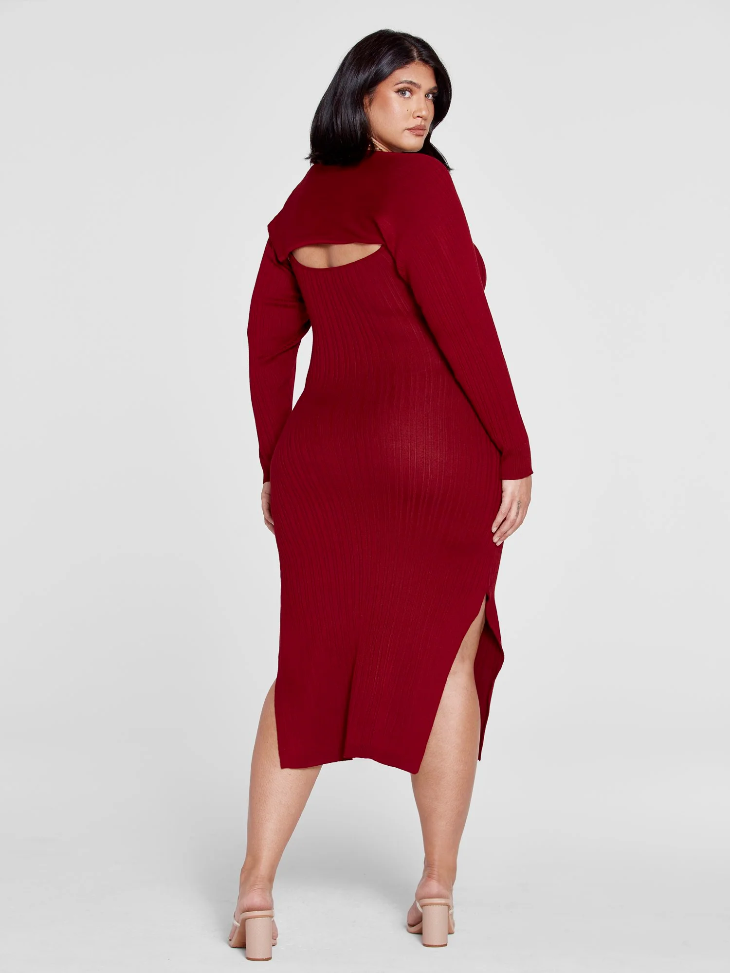 Patrice Ribbed Knit Bodycon Dress with Shrug - Image 7
