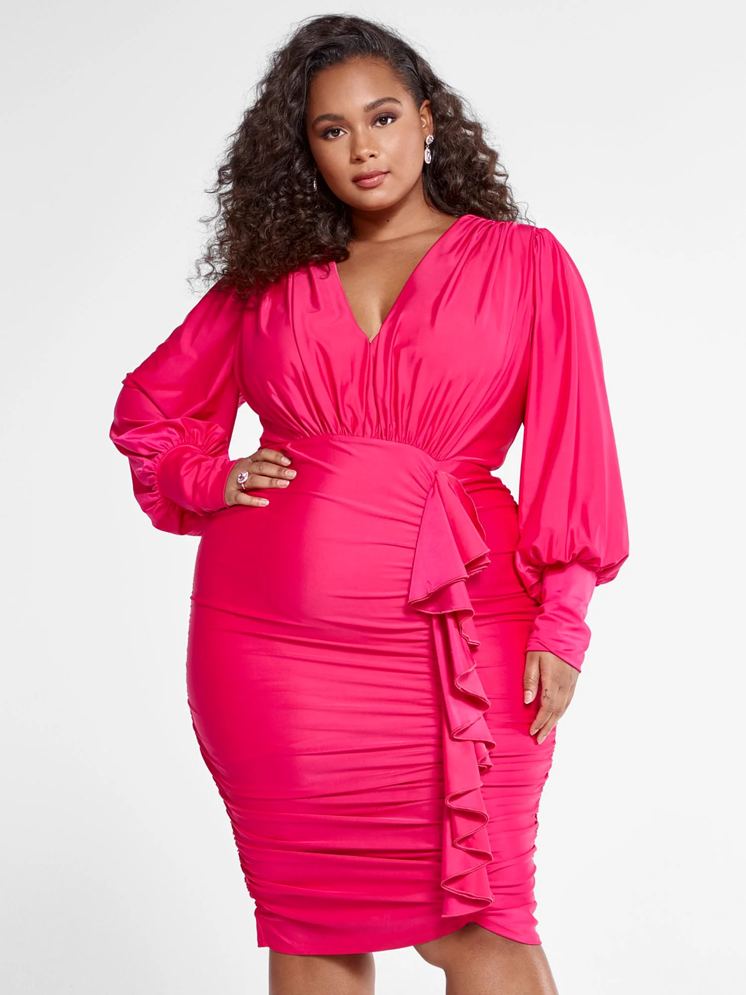 Paula Ruched Dress with Ruffle Detail