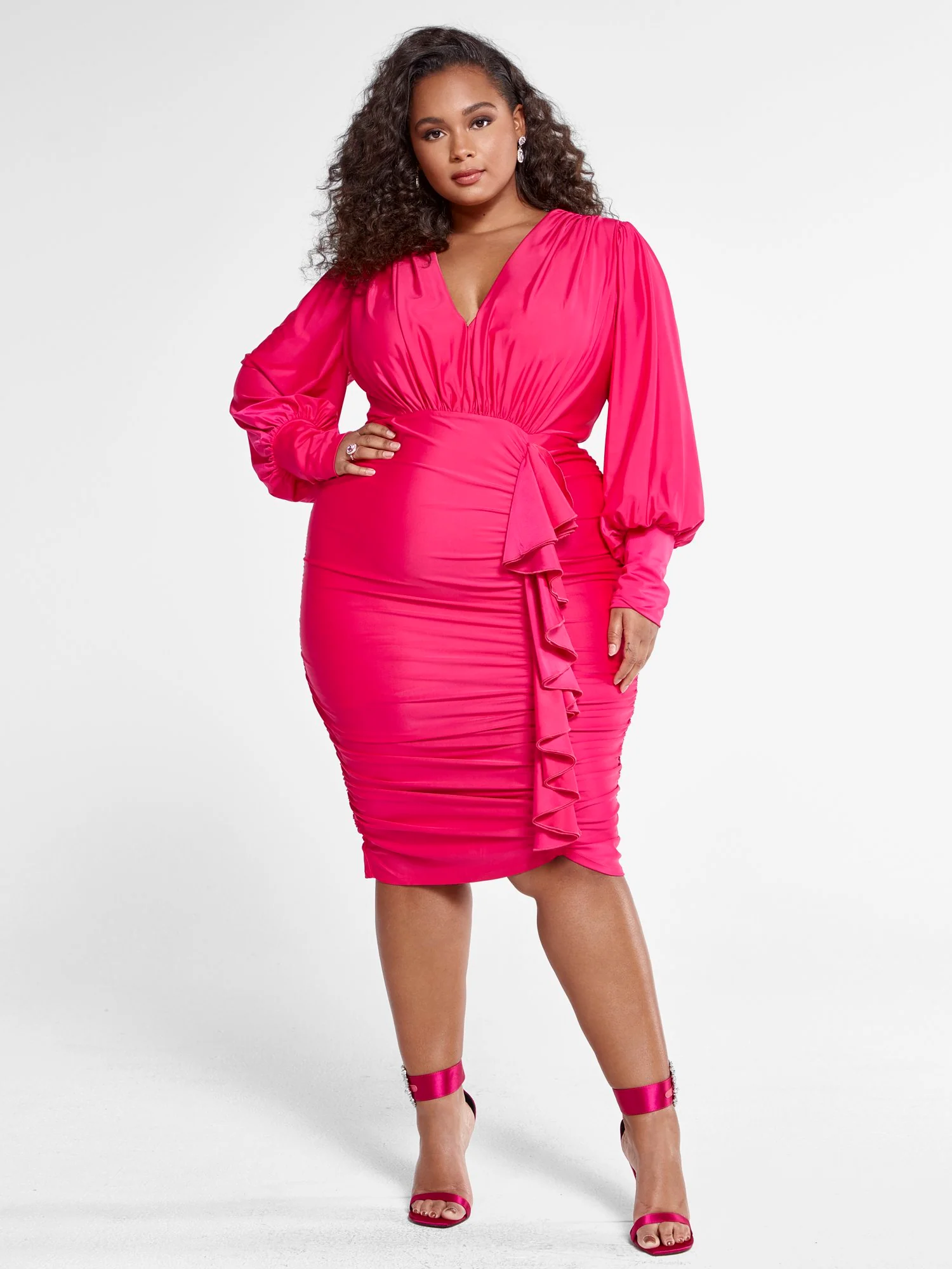 Paula Ruched Dress with Ruffle Detail - Image 4