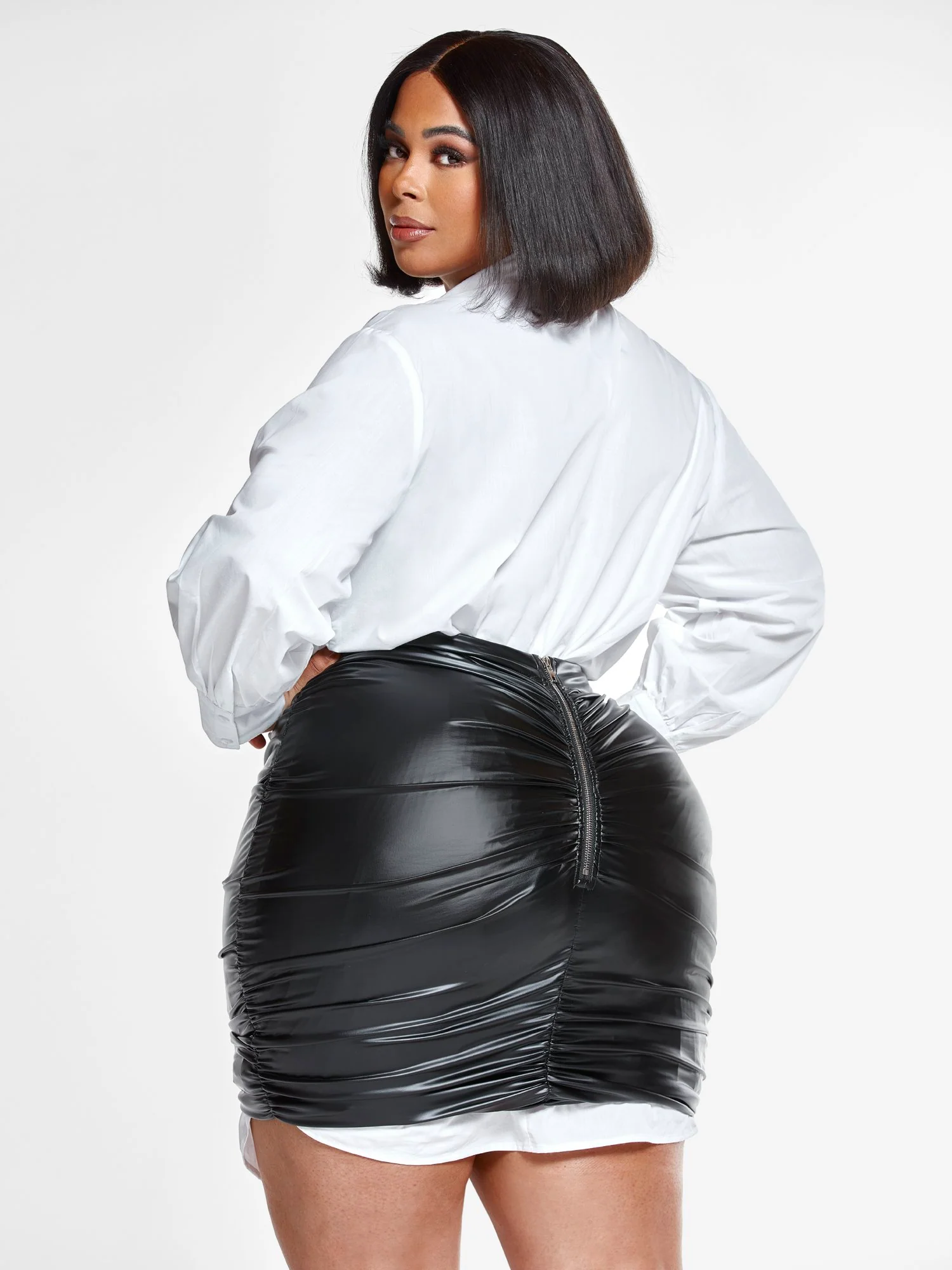 Paulina Faux Leather Skirt with Ruching Detail - Image 3