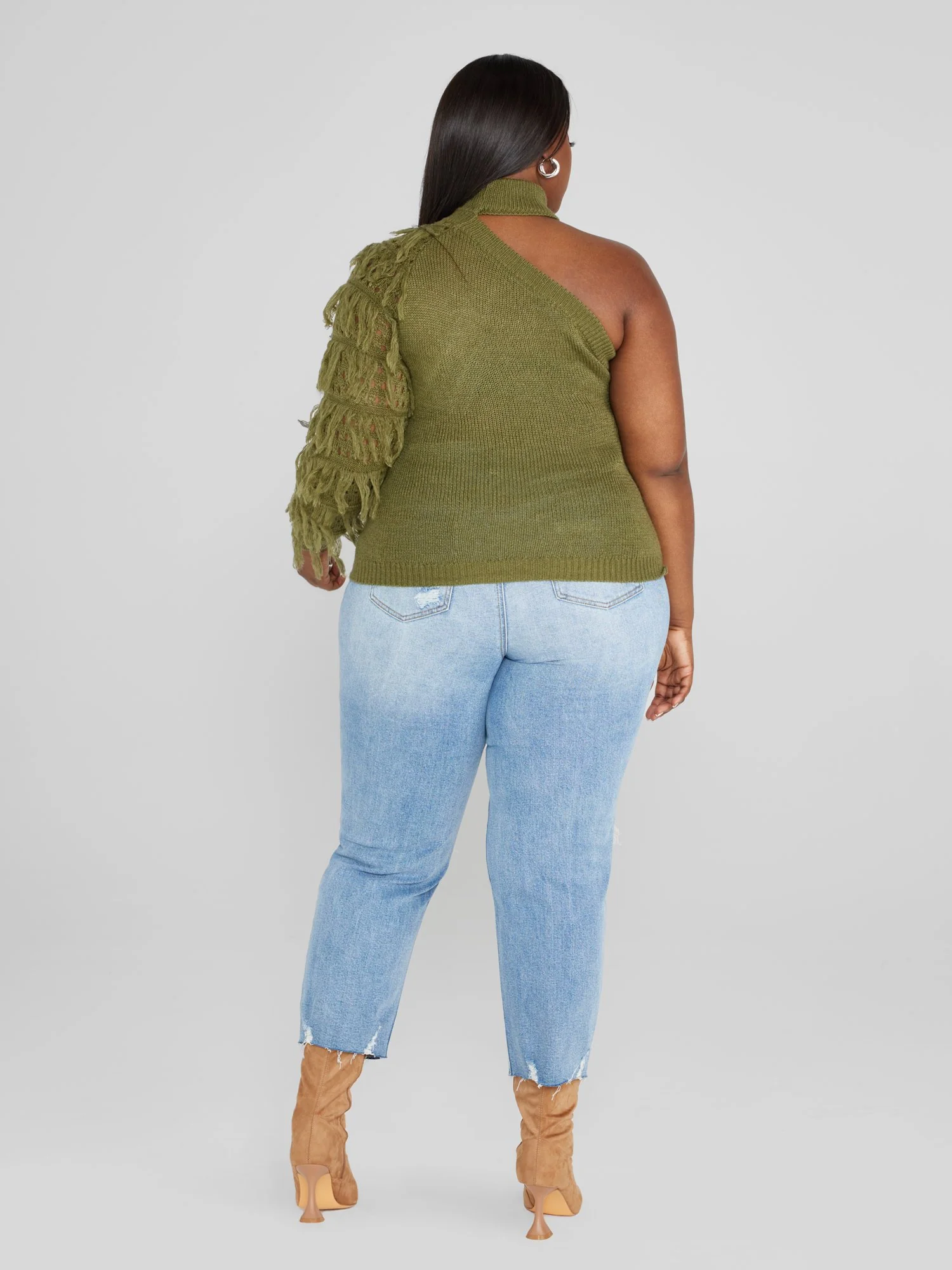 Rachelle One Sleeve Fringe Sweater - Image 4