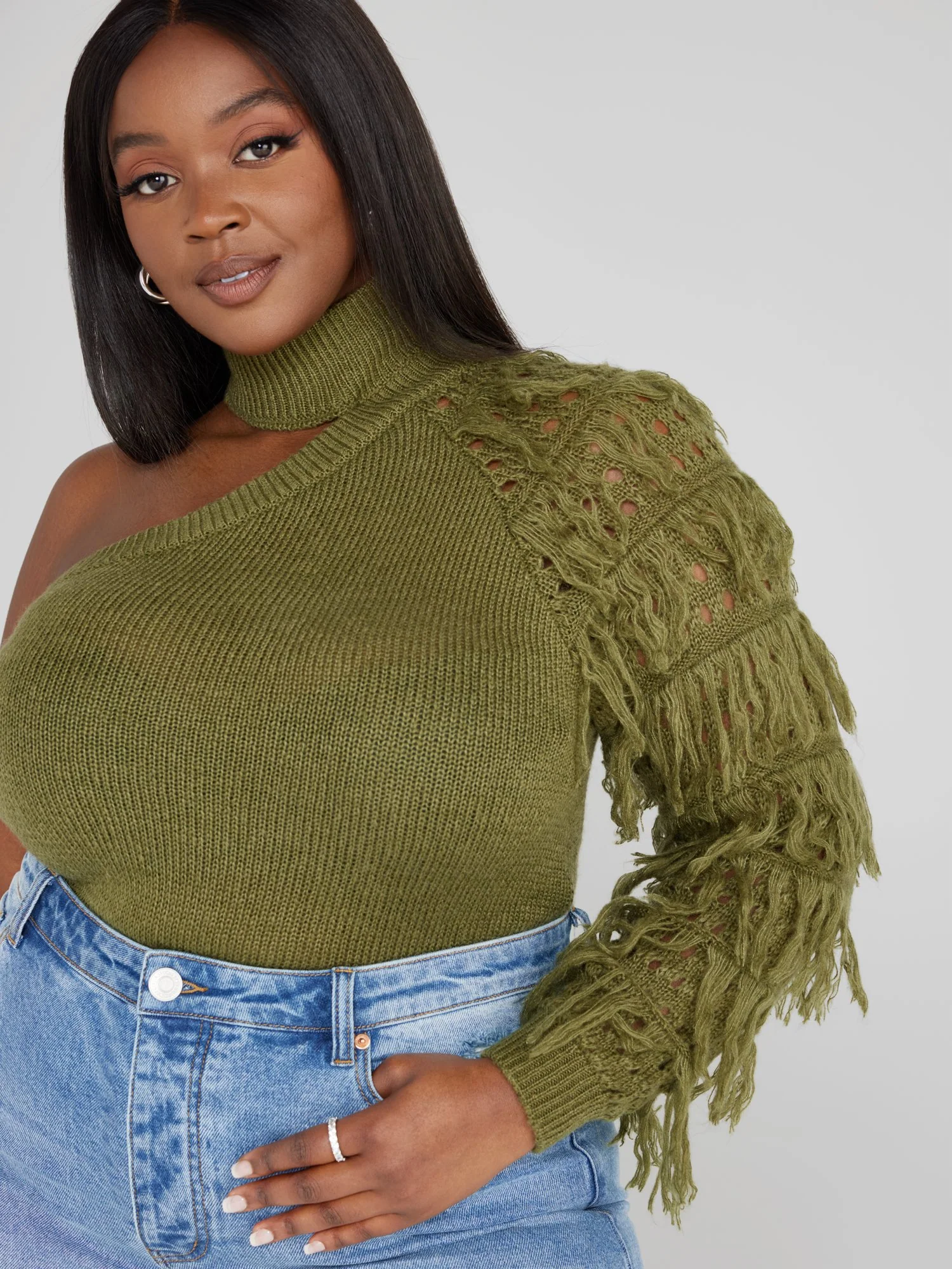Rachelle One Sleeve Fringe Sweater - Image 5