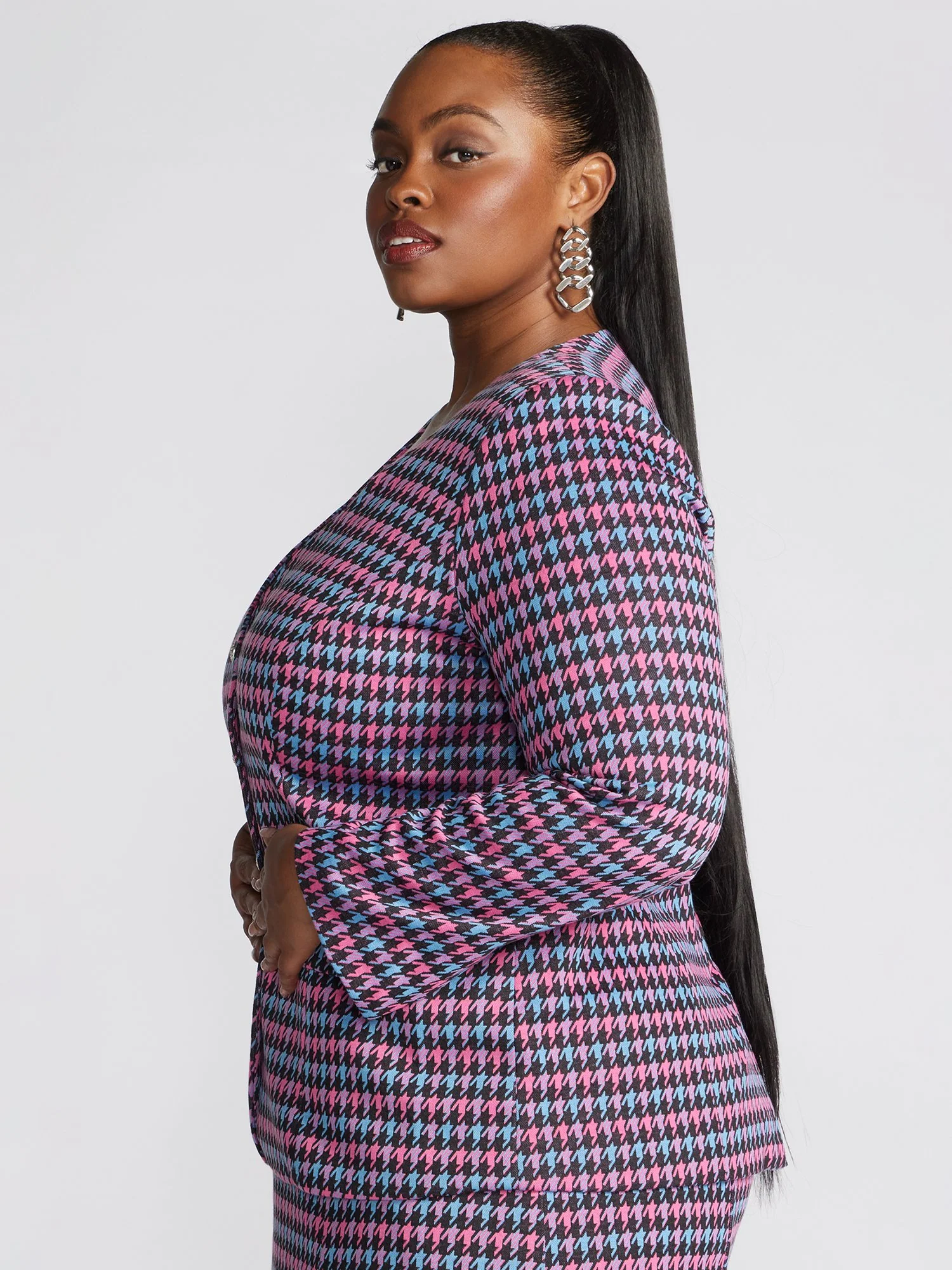 Raynelle Houndstooth Sweetheart-Neck Blazer - Image 3