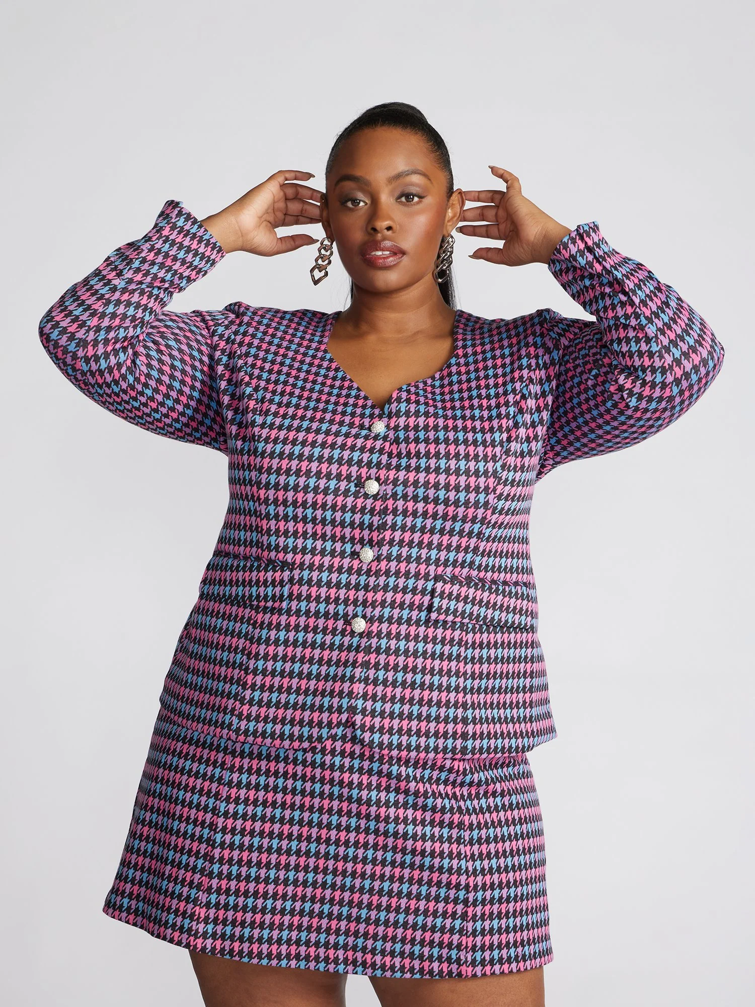 Raynelle Houndstooth Sweetheart-Neck Blazer - Image 4