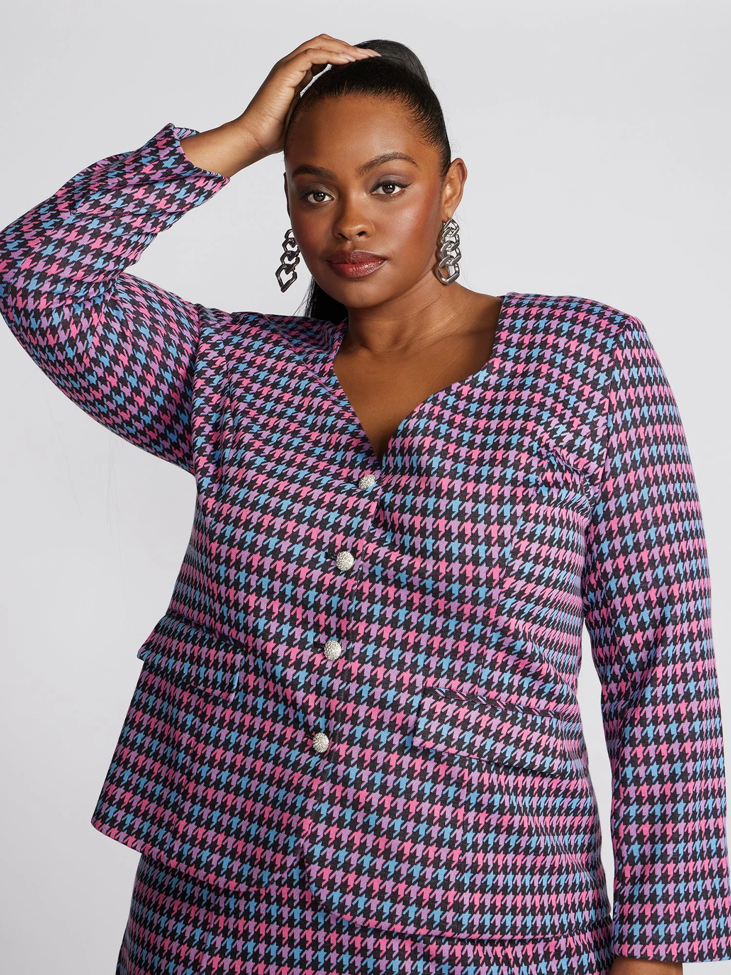 Raynelle Houndstooth Sweetheart-Neck Blazer - Image 5